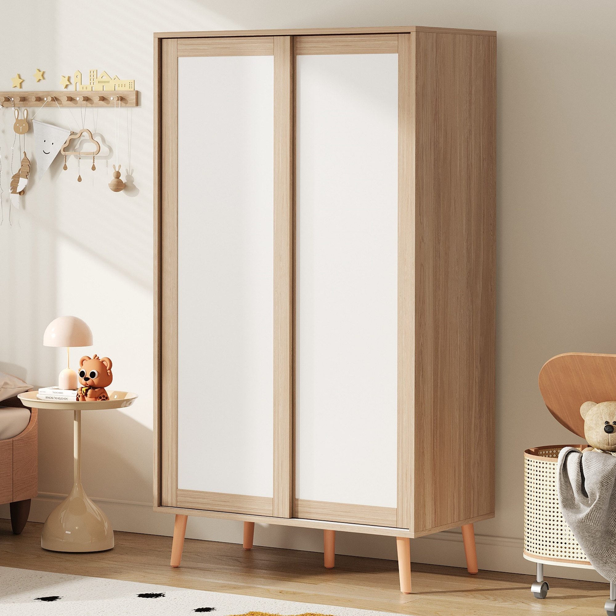 Odikalo Kinderkleiderschrank Schiebetürenschrank mit Kleiderstange (Spanpla günstig online kaufen
