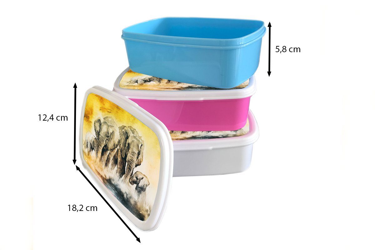 MuchoWow Lunchbox Elefant - Aquarellfarbe Mädchen, rosa Brotdose Brotbox Familie, Snackbox, Kinder, für Erwachsene, Kunststoff (2-tlg), Kunststoff, 