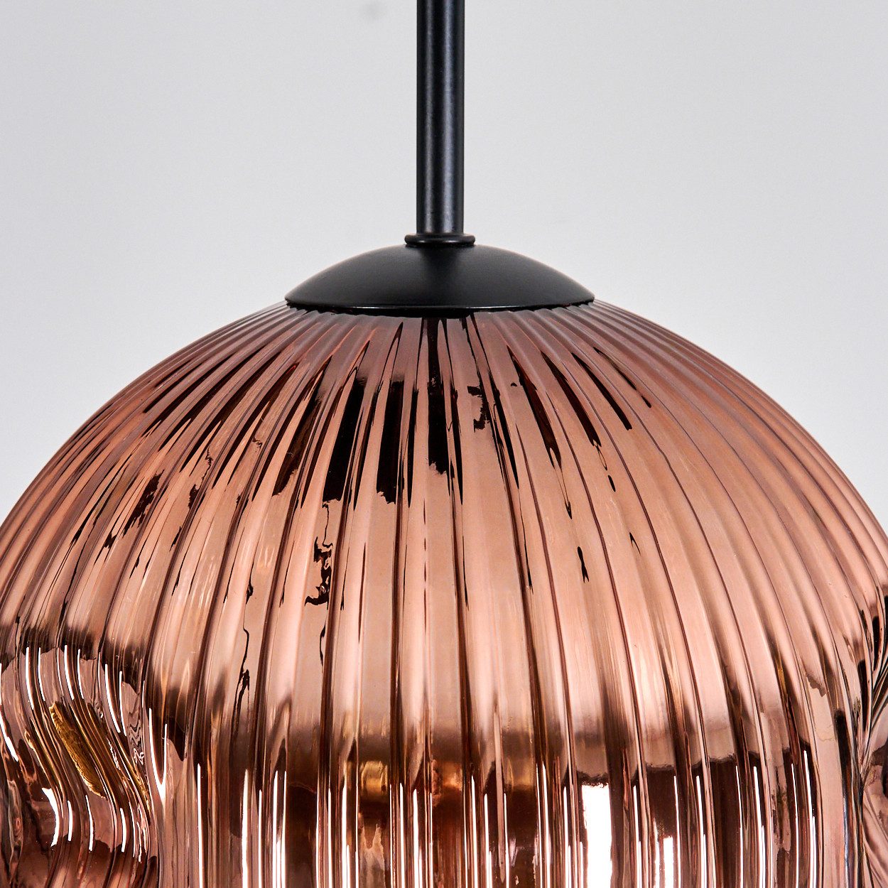 hofstein Hängeleuchte Hängelampe Metall/Riffelglas in Schwarz/Gold/Kupfer/Chrom/Rauch/Klar, Hängeleuchte im modernen Retro/Vintage-Design (20; 25; 30 cm),3xE27