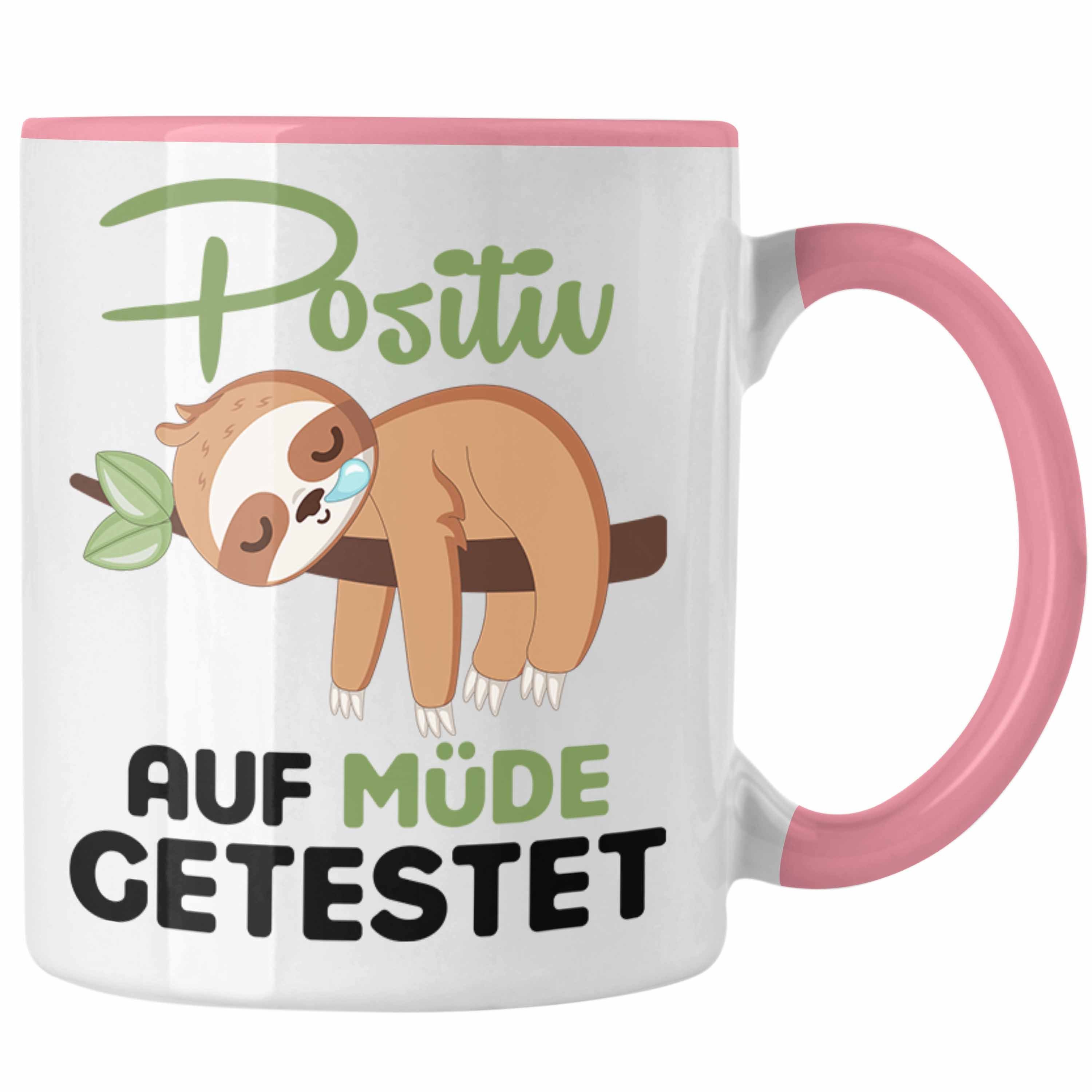 Trendation Tasse Trendation - Faultier Tasse Positiv Auf Müde Getestet Lustige Tasse Geburtstag Kinder Frauen Männer Rosa