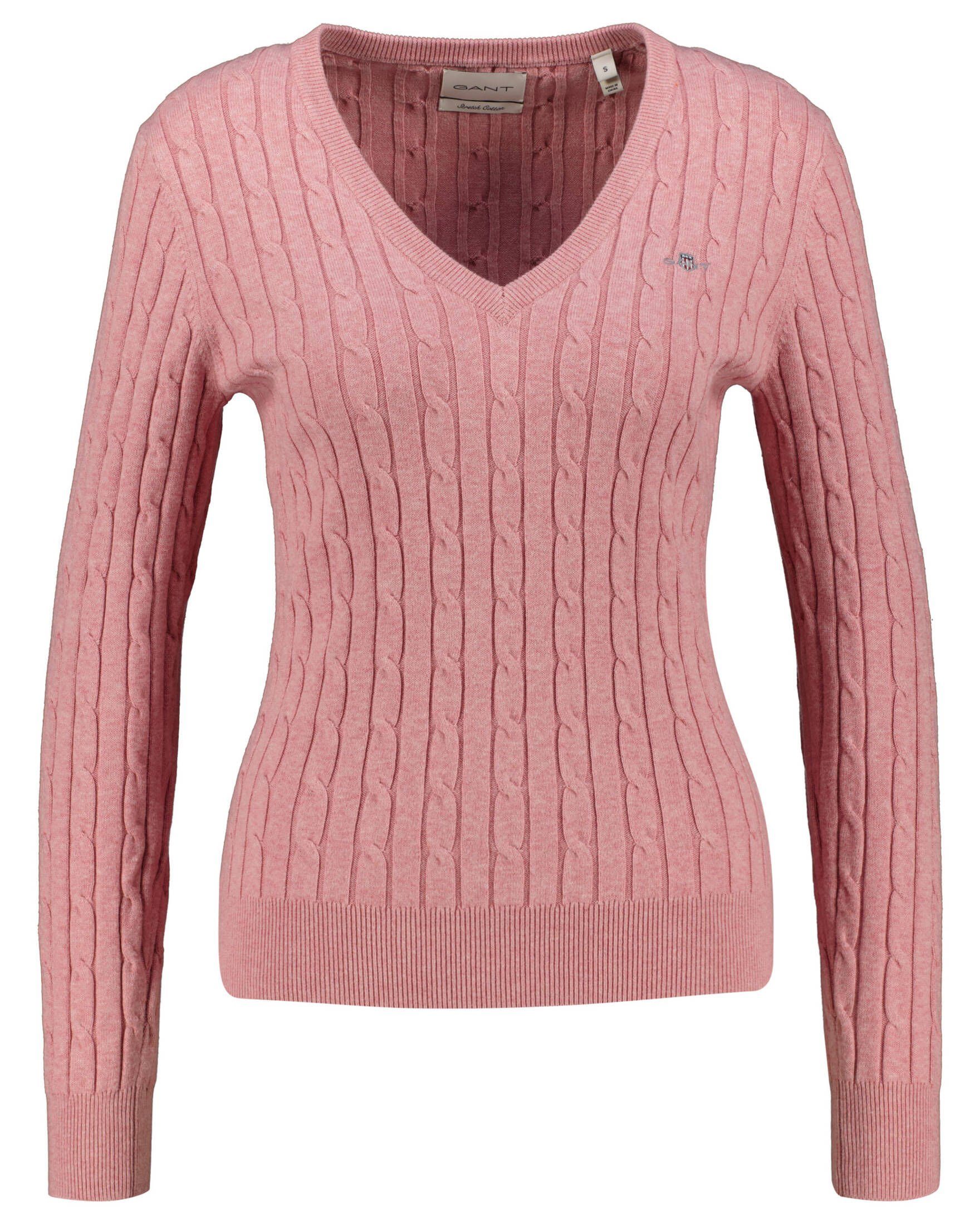 Gant T-Shirt Damen Strickpullover STRETCH COTTON CABLE V-NECK (1-tlg) himbeer (79)