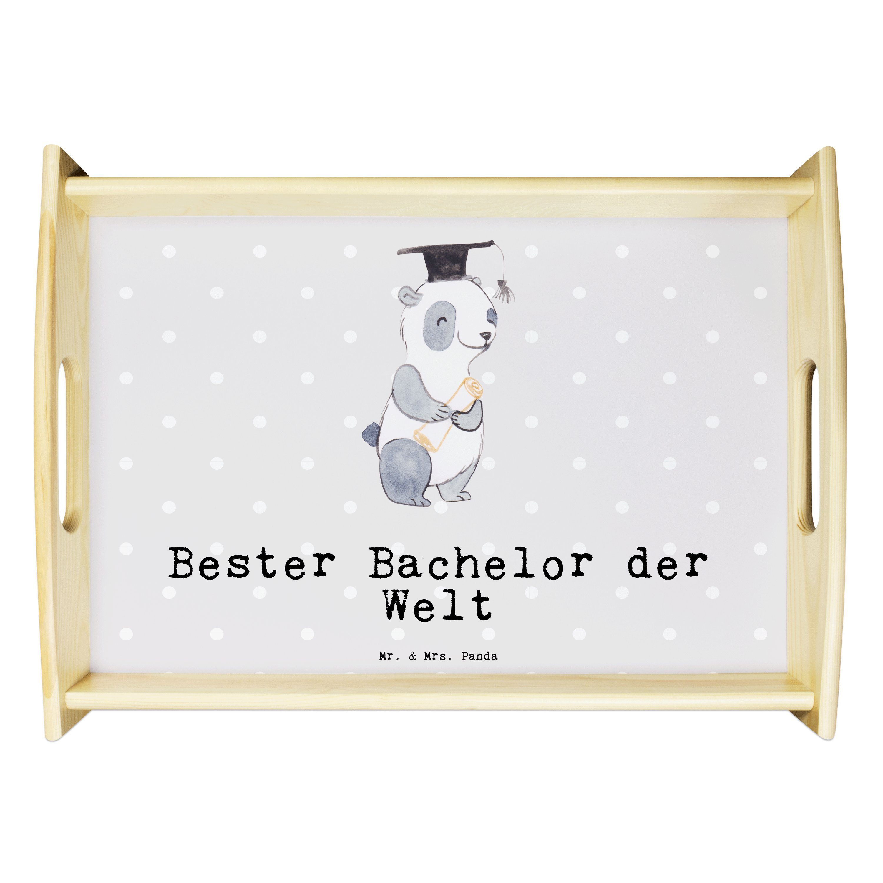 Mr. & Mrs. Panda Tablett Panda Bester Bachelor der Welt - Grau Pastell - Geschenk, witzig, Hol, Echtholz lasiert, (1-tlg)