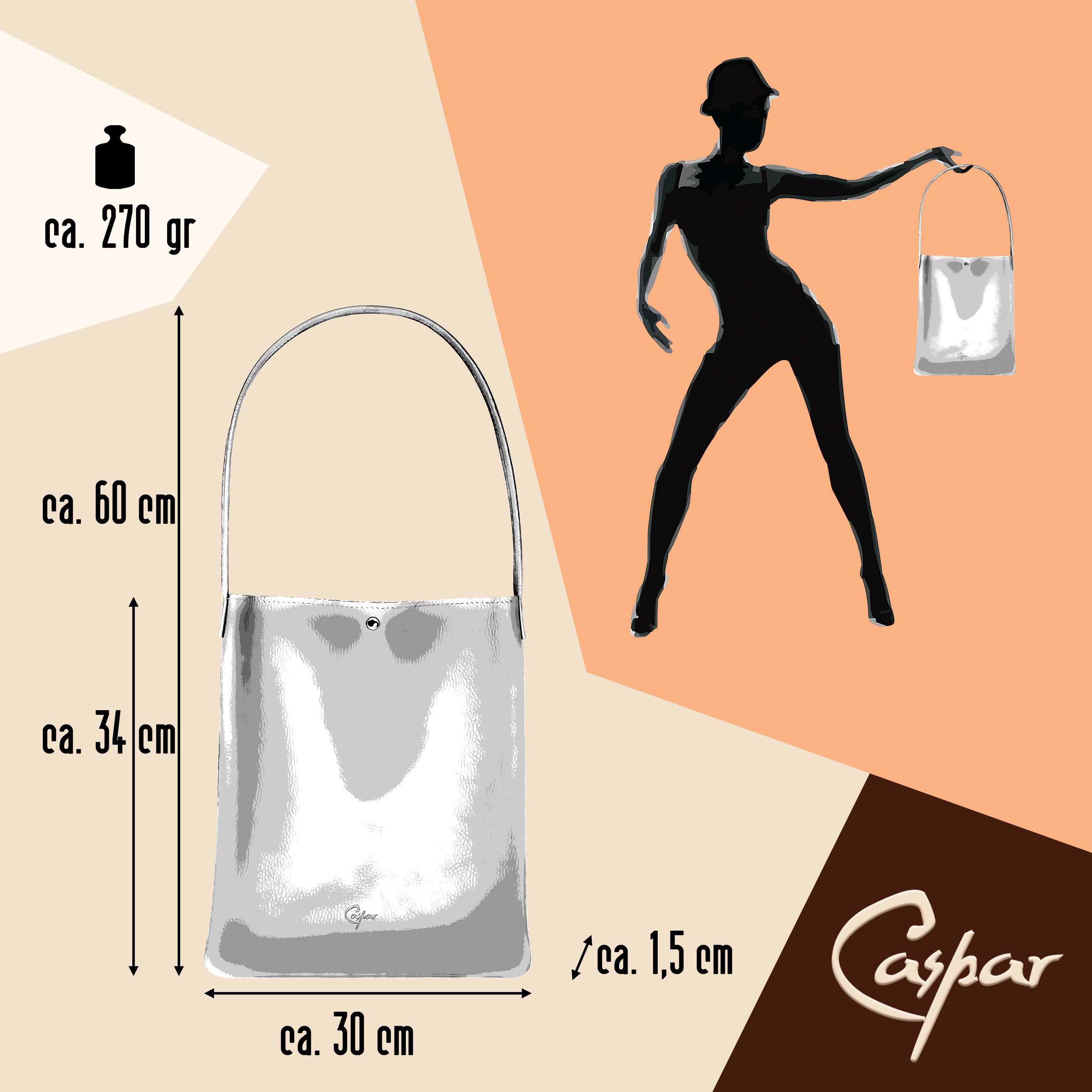 Caspar Schultertasche Mittelgroßer Leder Shopper Damen Tasche - CLASSIC LINE - Modell No.822, Casual, leicht & unempfindlich - 100% Echtleder - Handmade in Ital – Bild 4 von 5