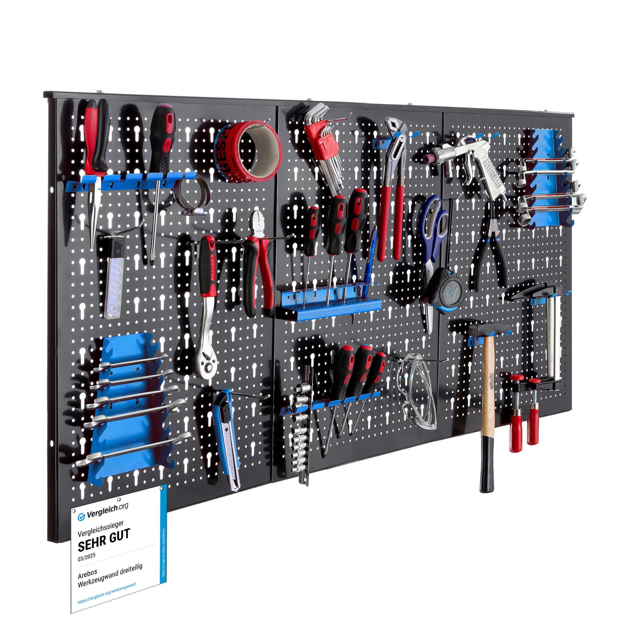 Arebos Lochwand Werkzeugwand dreiteilig, 17-teiliges Hakenset Rot / Blau, 3 Stk., mit 17 Haken, (Set)