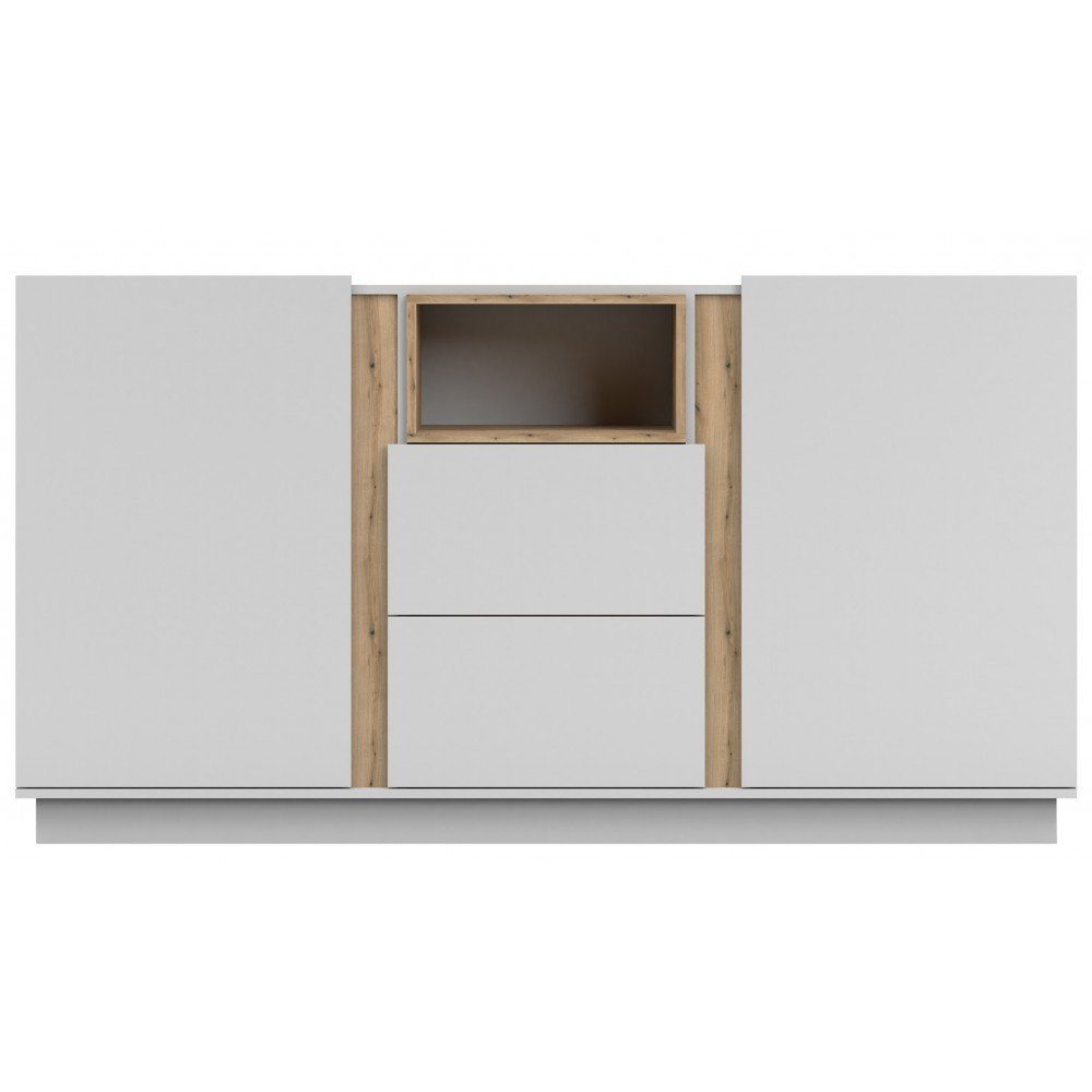 MOEBLO Kommode REYLA 04 (Grau + eiche artisan, Weiß + eiche artisan, Sideboard Wohnzimmer Kommode Schlafzimmer Komodenschrank Highboard), (BxHxT):180x96x42cm