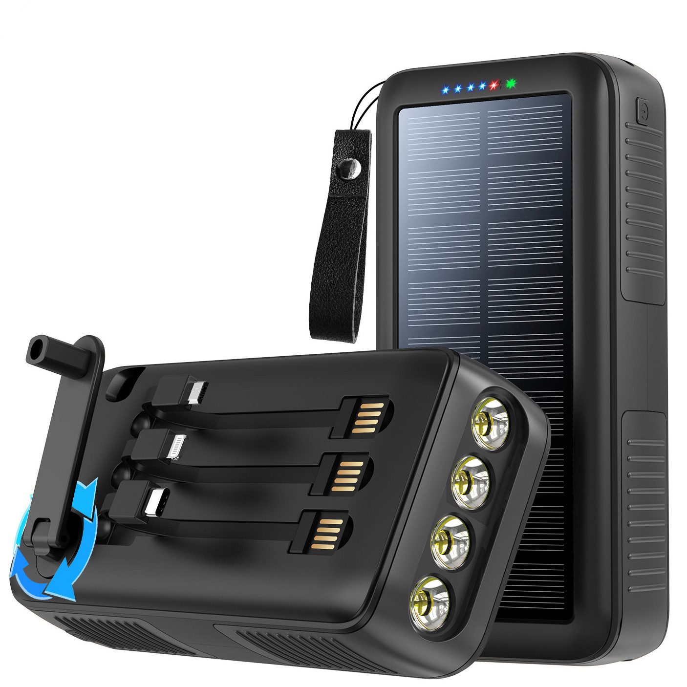 ibettertec Powerbank, Wireless Solar Powerbank 20000mAh Solar Ladegerät Powerbank (tragbares Solarladegerät, Dual USB-Anschlüsse für schnelles Aufladen Solar Powerbank V), tragbares Solarladegerät, 4 LEDs, Taschenlampe, Handkurbel, Powerbank