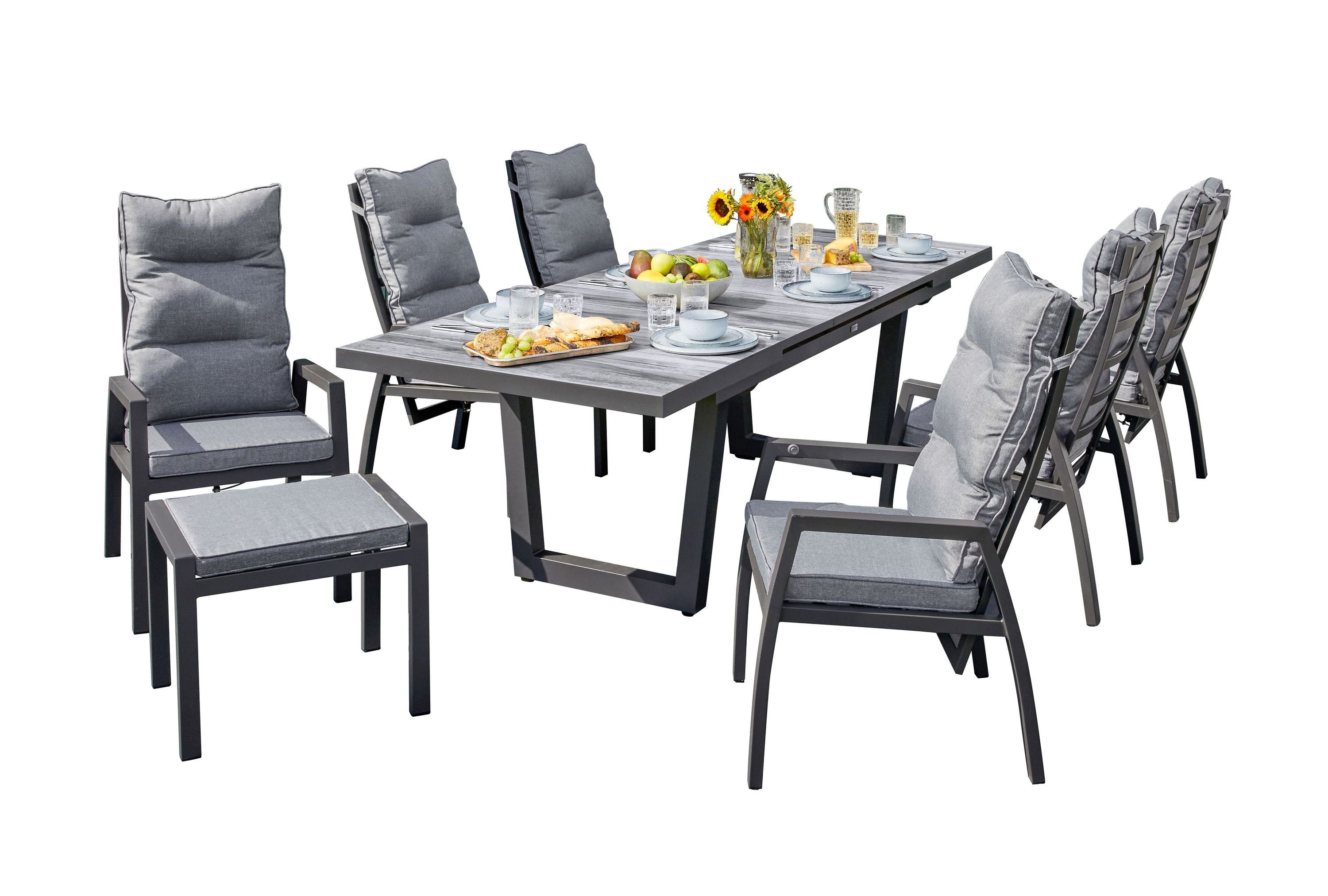LC Garden Garten-Essgruppe Bondino Dining Set XIII Sitzgruppe Gartenset Anthrazit, (7-tlg)