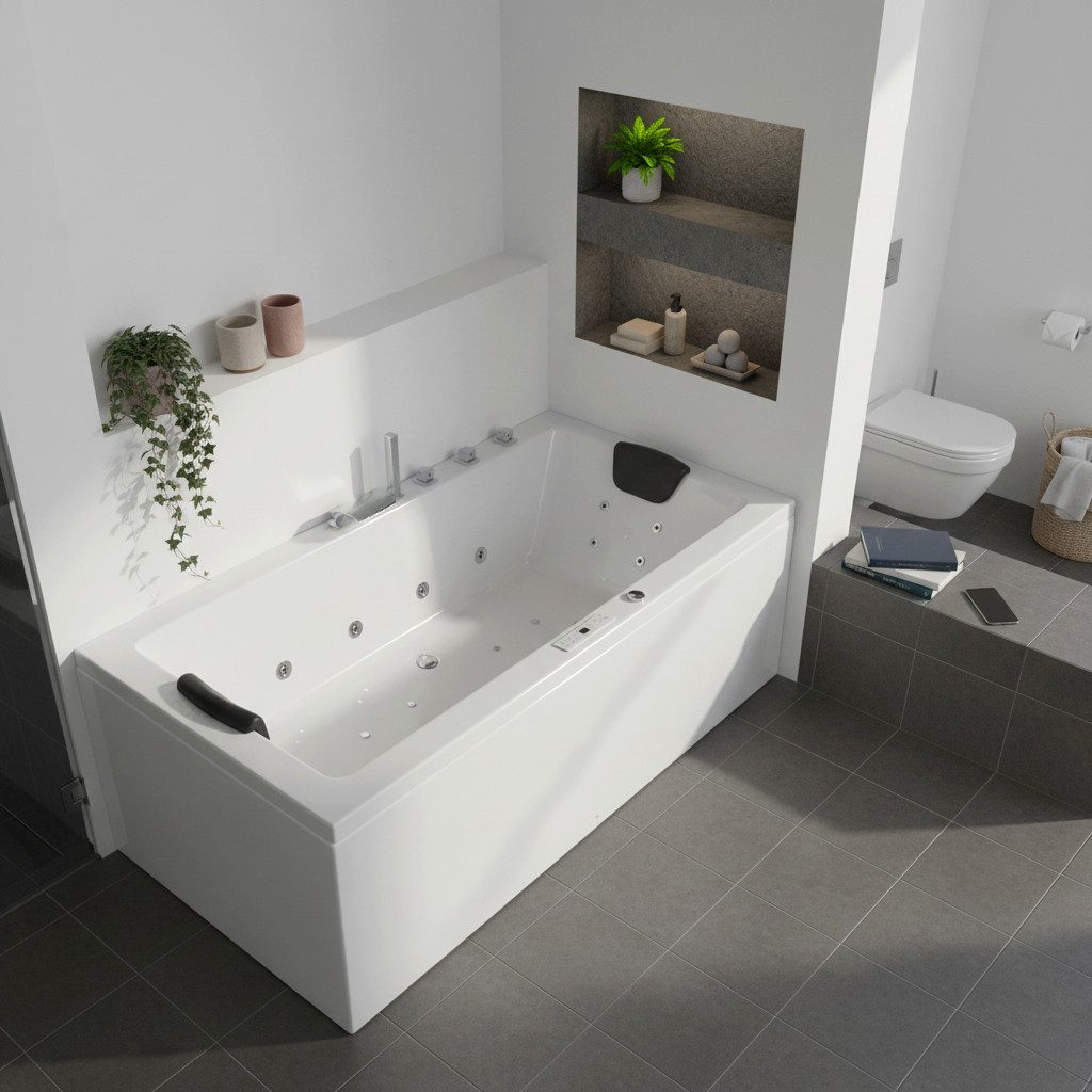Caribia Whirlpool-Badewanne X-Tube Basic / 140x75 - 16 Düsen LED, Wasserfall, 2 Personen