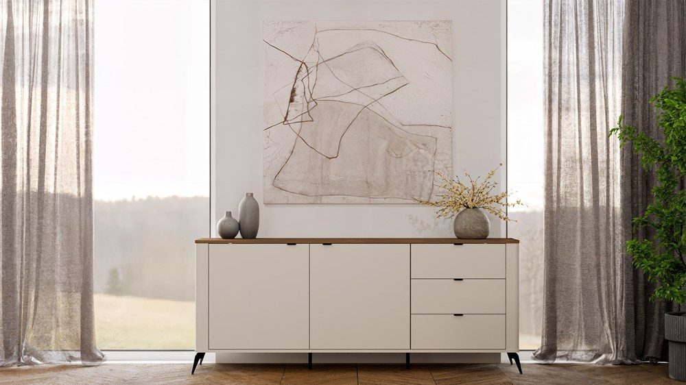 ibonto Kombikommode Sideboard Kommode 183 cm, 2 Türen, 3 Schubladen, Soft-Close