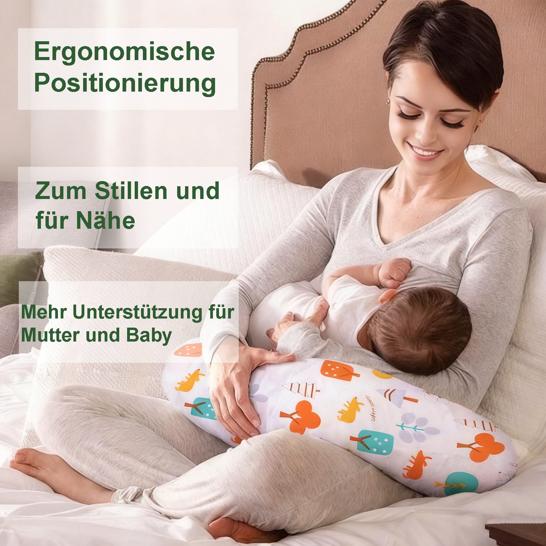 Keyura Stillkissen Stillkissen Premium Mum's Nursing Pillow Vielseitig einsetzbar, Hergestellt aus 100 % Bio-Baumwolle, ohne reizende Zusatzstoffe, Versteckter Reißverschluss,Entfernen des Kissens,(0+ Monate) Stillen, (3+ Monate) Unterstützung, (6+ Monate) Bauchlage, (9+ Monate) Sitzen