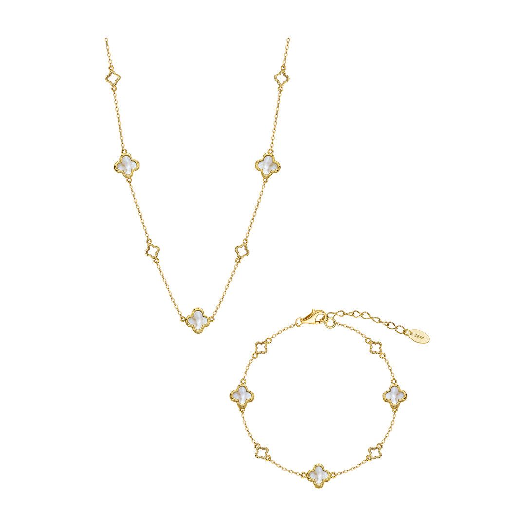 Suzan Gold Schmuckset Lunafleur – Perlmutt-Kleeblatt Schmuckset aus 925er S günstig online kaufen