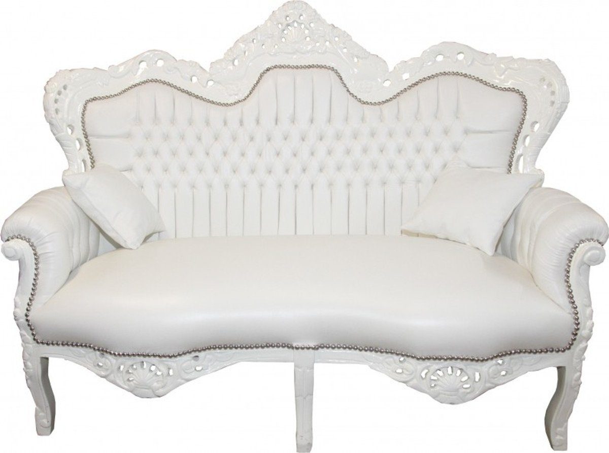 Casa Padrino 2-Sitzer Barock 2er Sofa Master Weiß Lederoptik - Wohnzimmer Couch Möbel Lounge