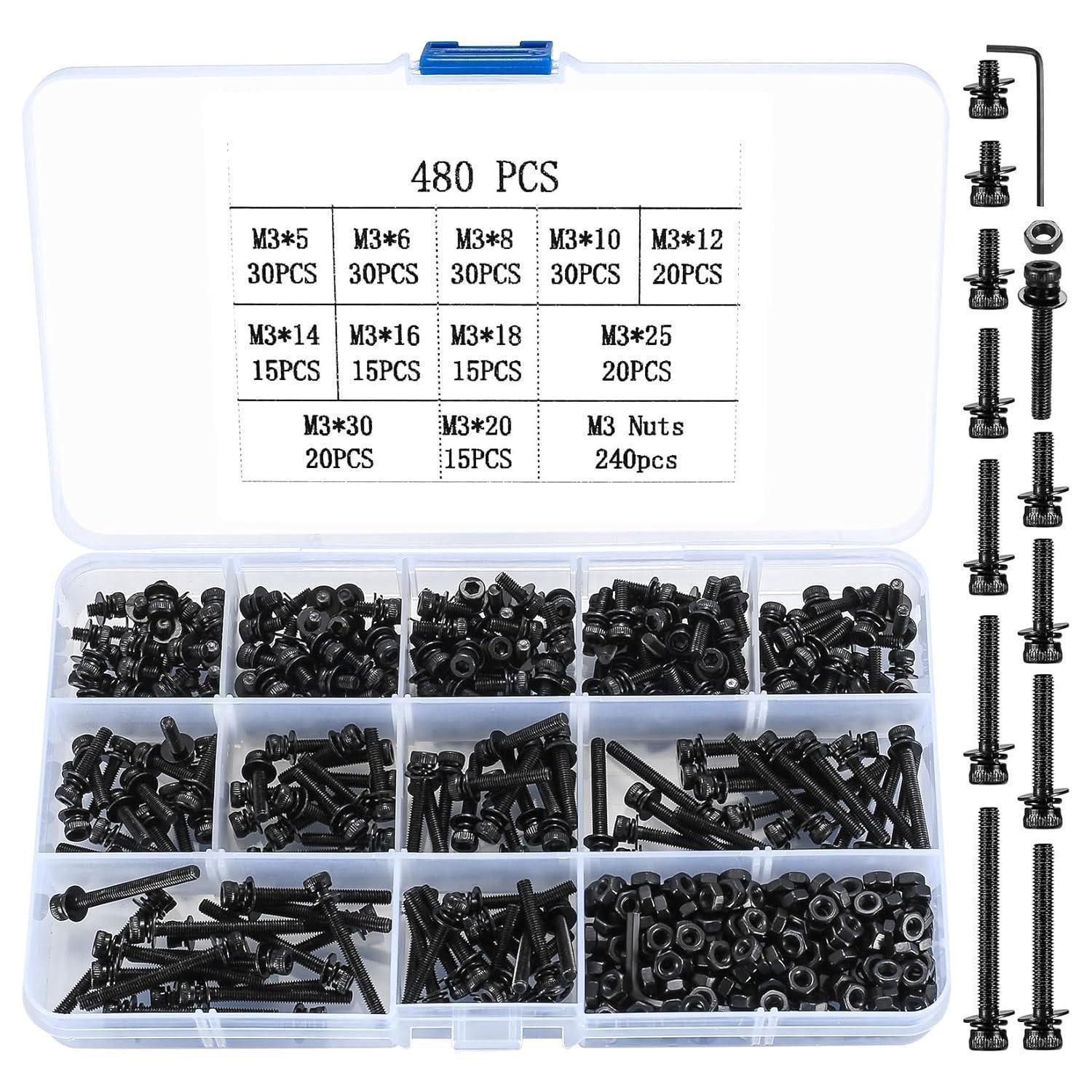 LuxusKollektion Schrauben-Set Schraubenset M3 480 Teile Innensechskant Muttern Unterlegscheiben