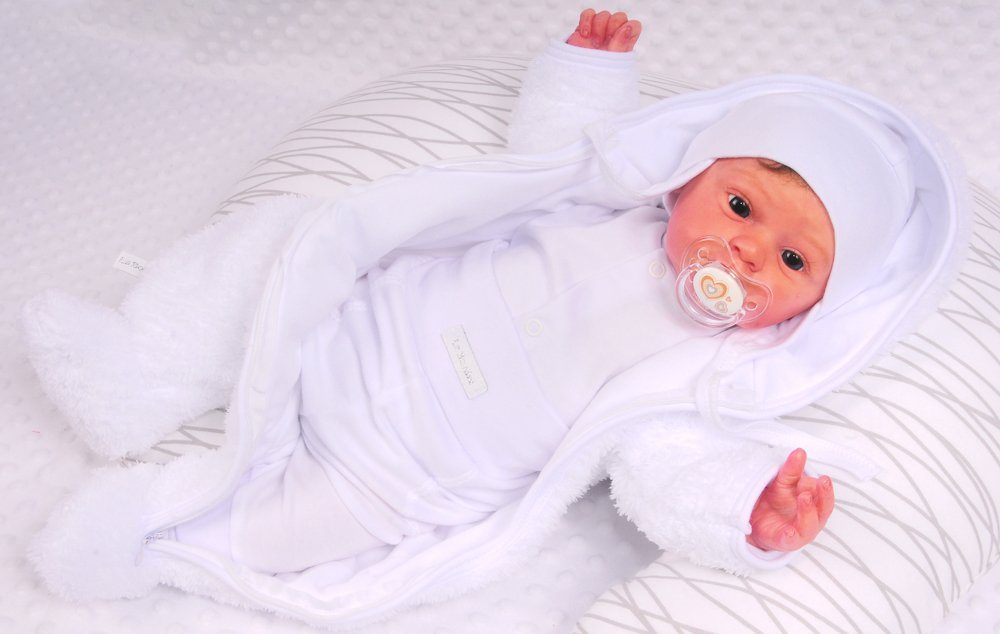 La Bortini Fleeceoverall Baby Overall Wagenanzug Übergangsoverall in Weiß mit Schnecke weich, warm, 44 50 56 62 68 74