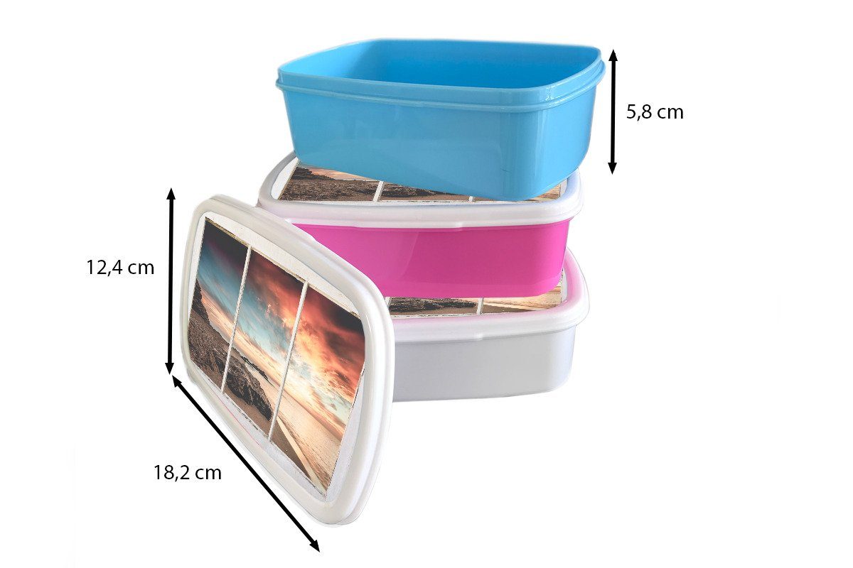 Lunchbox Brotdose (2-tlg), Brotbox Aussicht Mädchen, Kinder, Erwachsene, MuchoWow - Strand Kunststoff, rosa Snackbox, - für Kunststoff Meer,