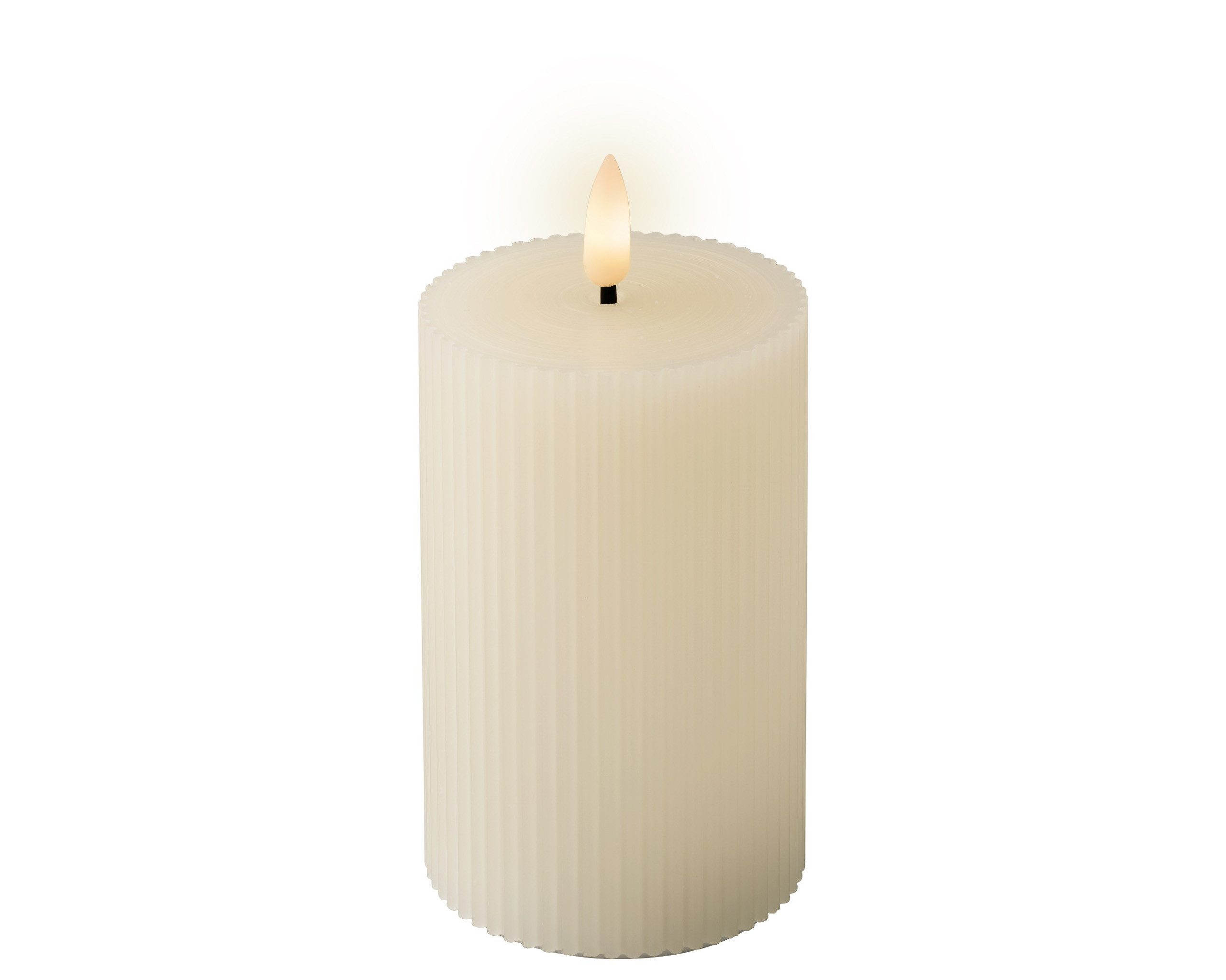 Lumineo LED-Kerze, Timer, warmweiß, LED Kerze 7x13,5cm mit Timer gerillt Wachs Creme / Warmweiß