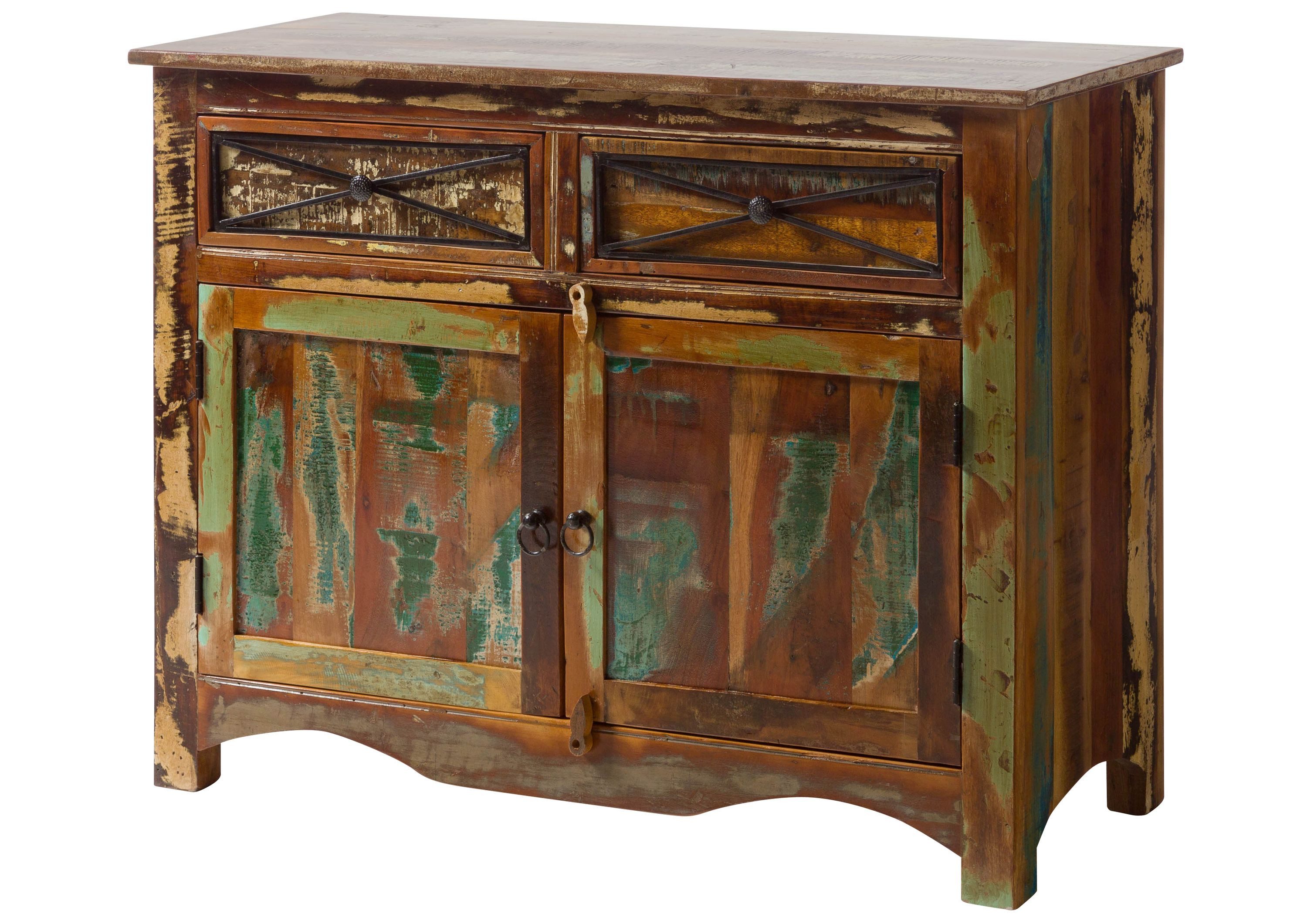 Massivmoebel24 Sideboard NATURE OF SPIRIT Altholz Massivholz mehrfarbig (Massivholz montiert 55 kg NATURE OF SPIRIT #130), Altholz 110x45x85 cm (BxTxH) mehrfarbig lackiert