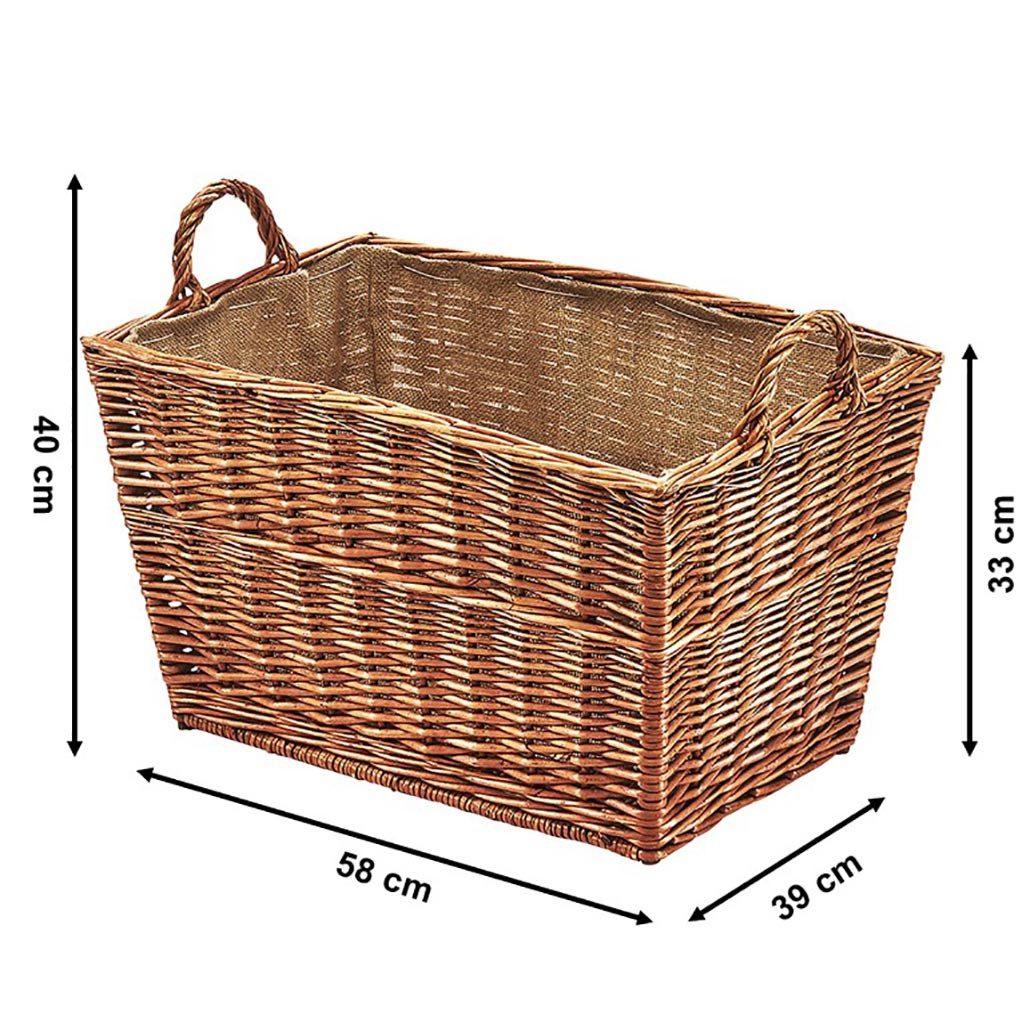 Kobolo Kaminholzkorb Holzkorb aus Weide eckig mit Jutestoff