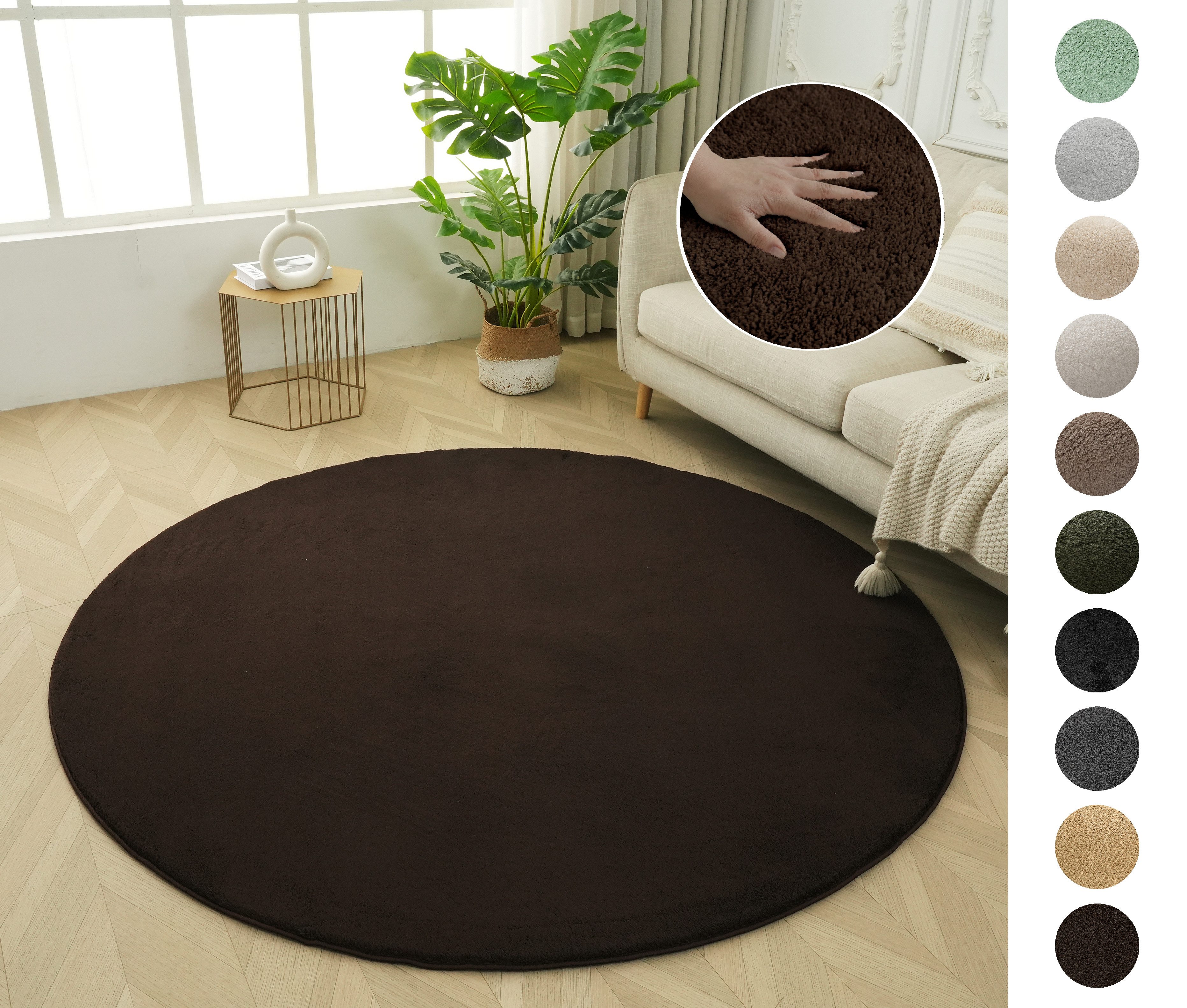 OTTO home Teppich Cali, rund, Höhe: 16 mm, Uni-Farben, kuschelig, & weich, waschbar, Wohnzimmer, Schlafzimmer