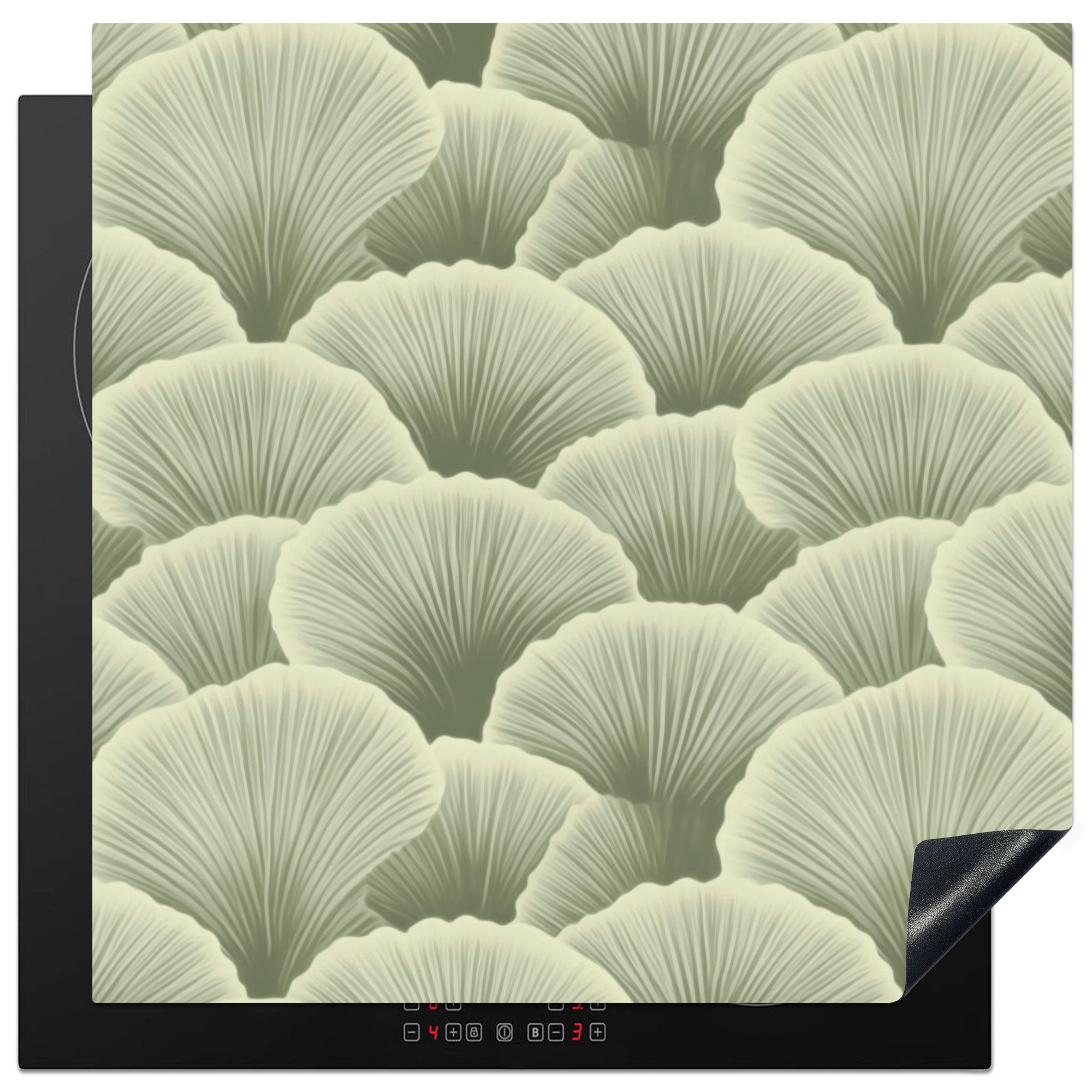 MuchoWow Herd-Abdeckplatte Fächer - Blatt - Grün, Vinyl, (1 tlg), Küche Herdabdeckung Ceranfeld Induktionsfeld Vinyl, 60x60 cm