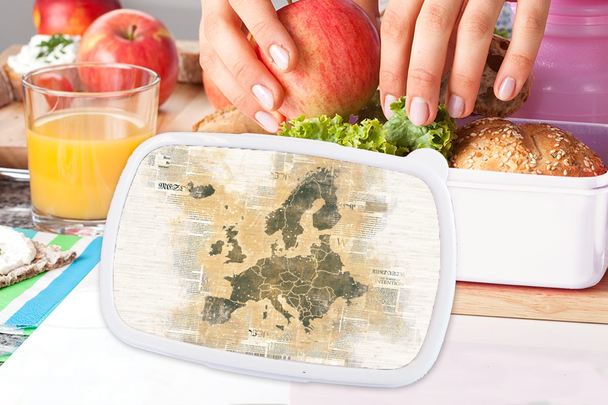 Brotdose, Europa für Kunststoff, Erwachsene, für Zeitungen Braun, und und Mädchen - Kinder - weiß (2-tlg), Jungs Brotbox Karte MuchoWow Lunchbox