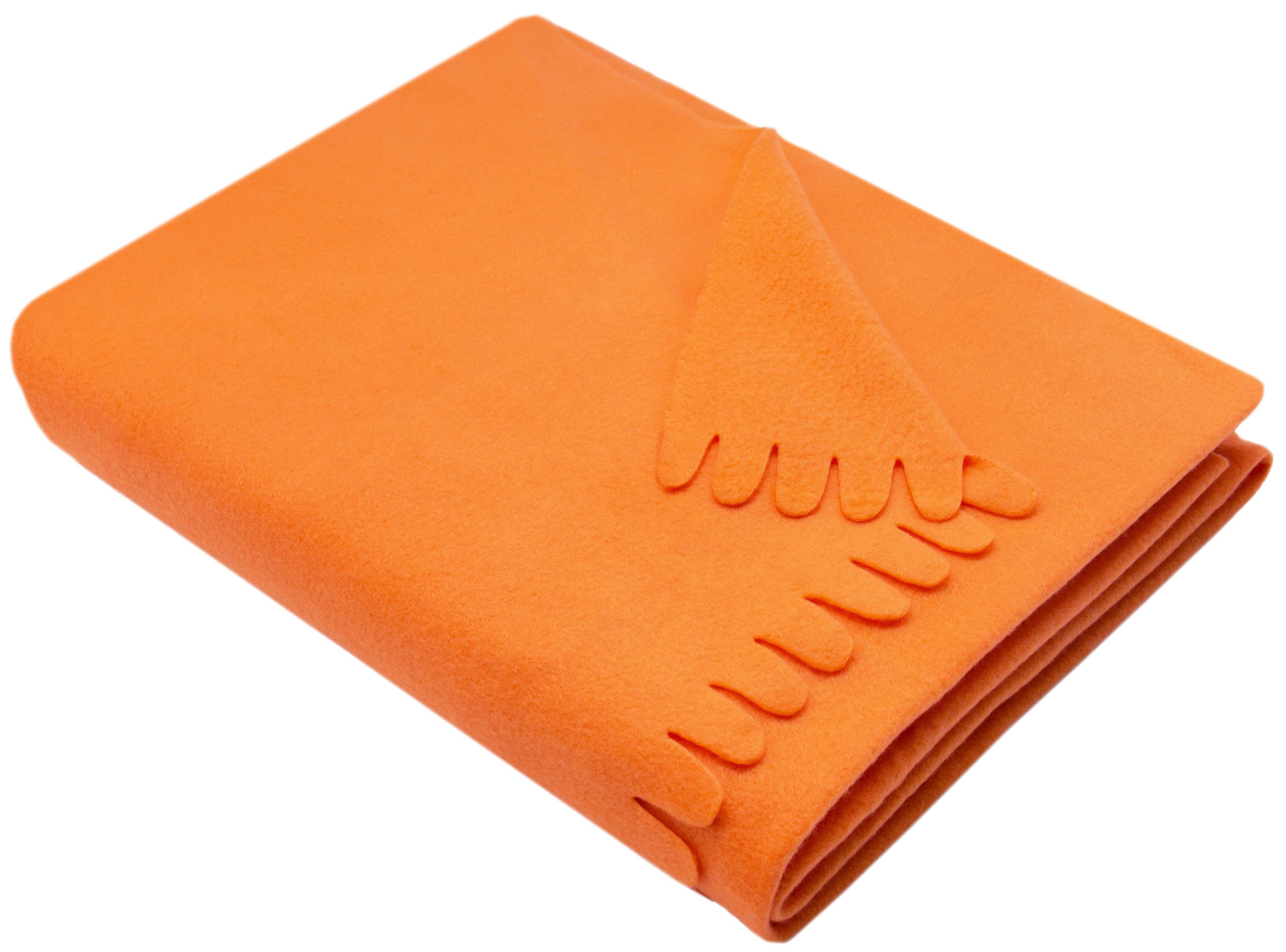 Wohndecke, ZOLLNER, stylische Wellenkante, in vielen Farben verfügbar, 130 x 170 cm, 100% Polyester, In vielen Farben verfügbar orange