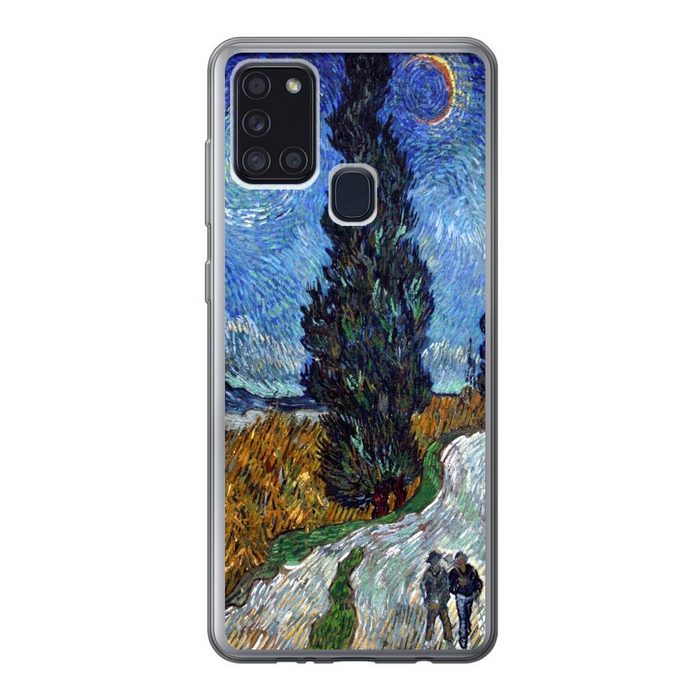 MuchoWow Handyhülle Straße mit Zypresse und Stern - Vincent van Gogh Handyhülle Samsung Galaxy A21s Smartphone-Bumper Print Handy