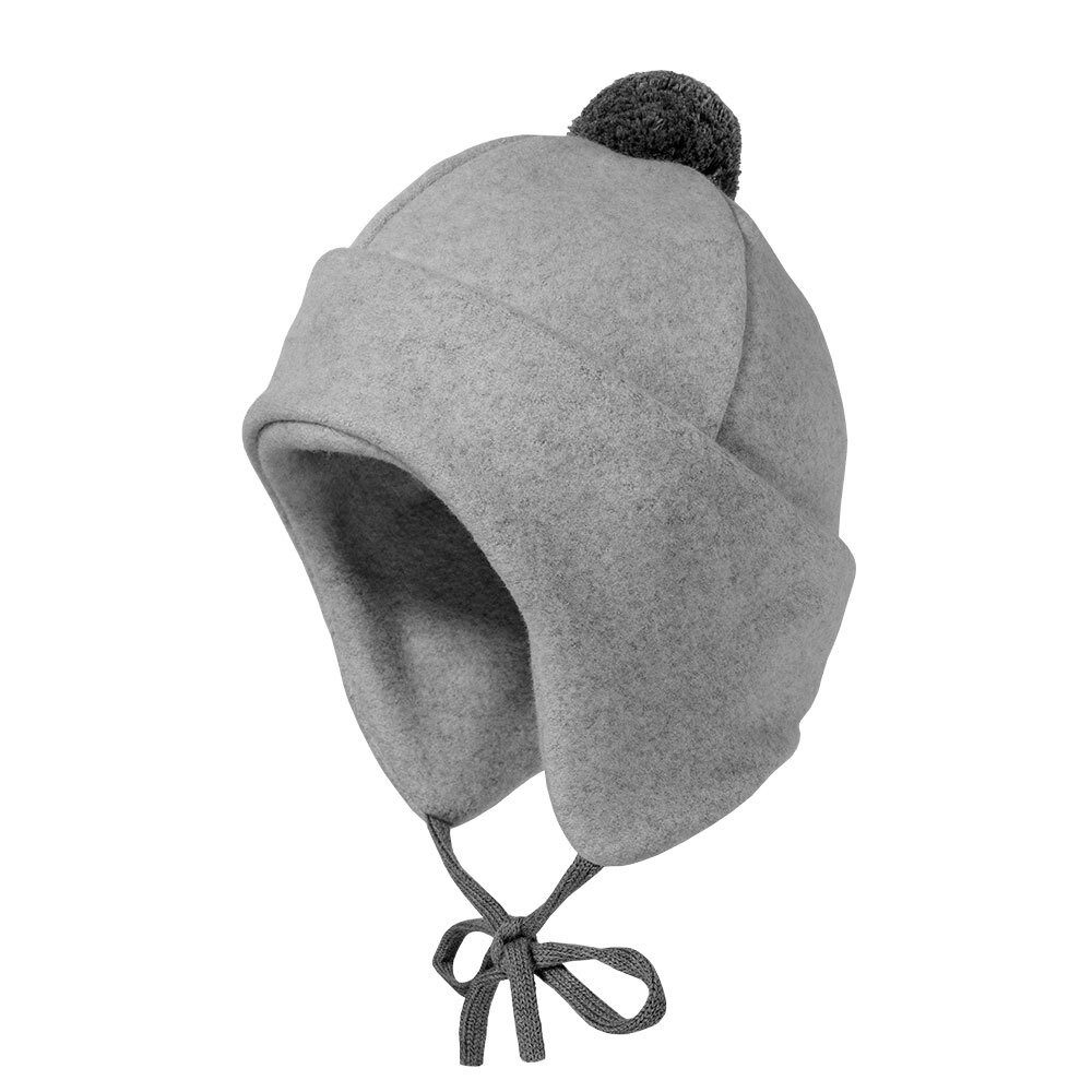 Fleecemütze GOTS MINI-Mütze,Baumwollfleece Pompon, Umschlag, Bindeband