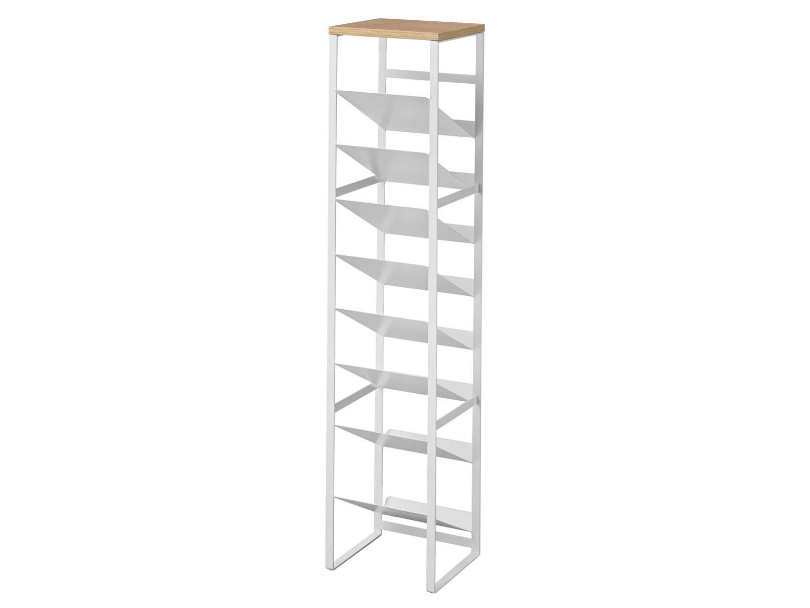 Yamazaki Küchenregal Tower Flaschenregal Metall mit 8 schrägen Ebenen 20x88x19cm, Flaschenhalter, schmales Regal mit 8 Etagen, Metallgestell und Holzablage