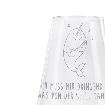 Mr. & Mrs. Panda Weißweinglas Narwal Gitarre - Transparent - Geschenk, Meer, Hochwertige Weinaccess, Premium Glas, Premium Gravur