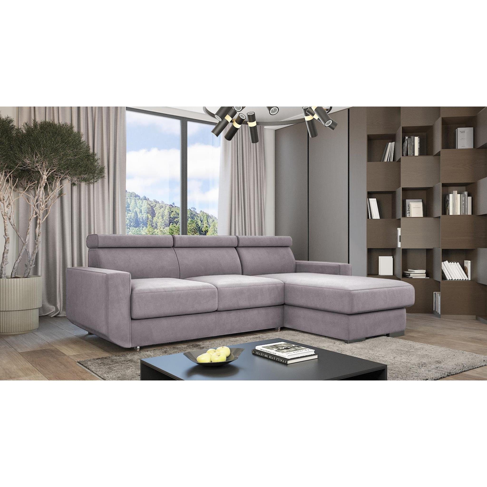 Beautysofa Ecksofa Bonny, universelle L-Form Sofa mit Wellenunterfederung, mit Relaxfunktion, Velours-Bezug, verstellbare Kopfstützen Puderrosa (monolith 62)