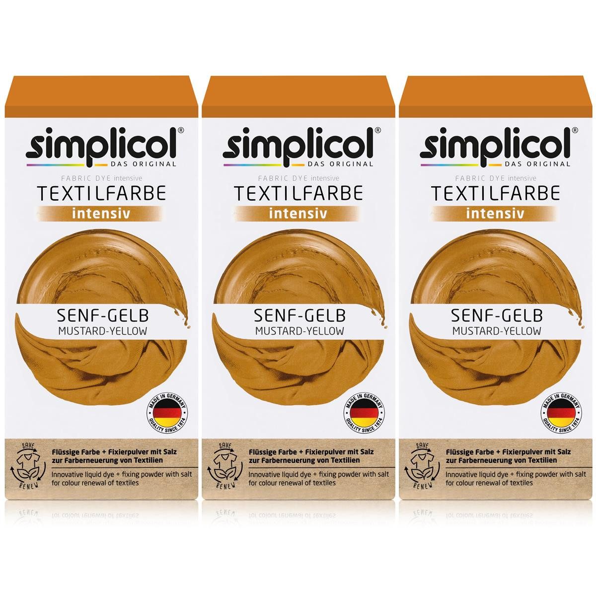 simplicol Textilfarbe Simplicol Textilfarbe intensiv Senf-Gelb Flüssigfarbe, Fixierer (3er P