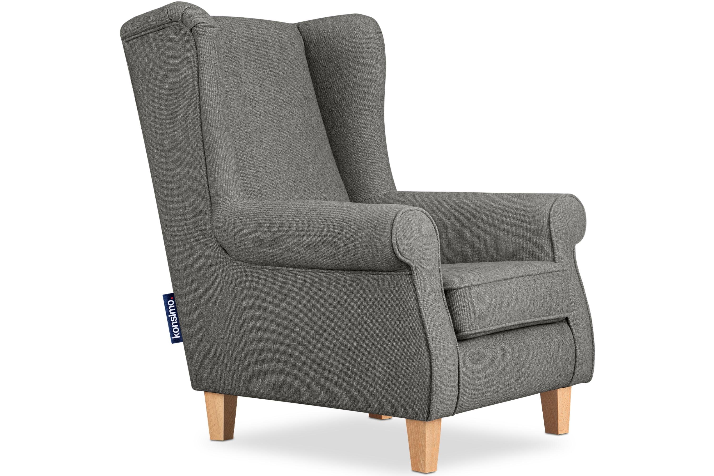 KONSIMO® Ohrensessel MILES Gepolsterter Sessel, mit Armlehnen, Massivholzbeine