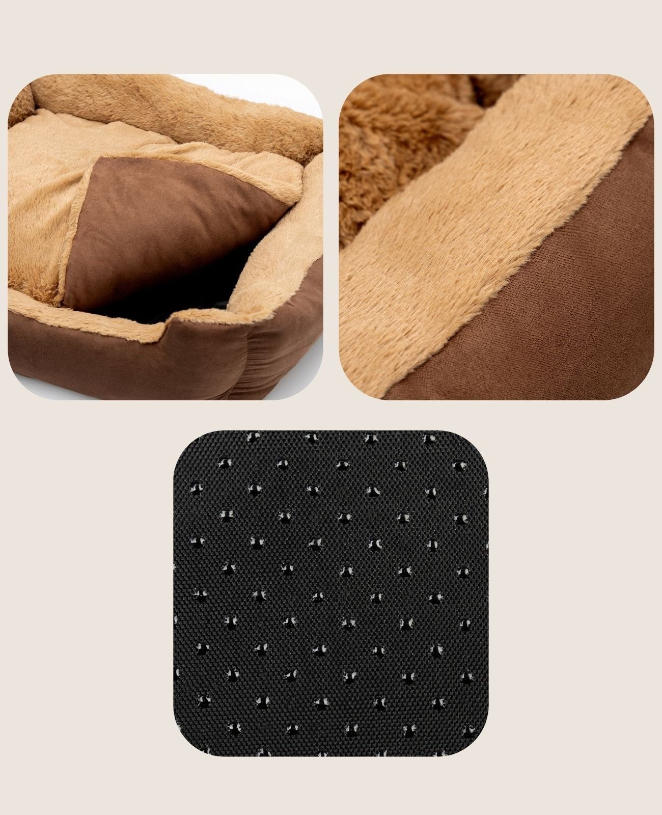 lionto Tierkissen mit herausnehmbarem Wendekissen, 50x37 cm, braun/beige, Plüsch, Weiches Haustierbett mit Anti-Rutsch-Boden