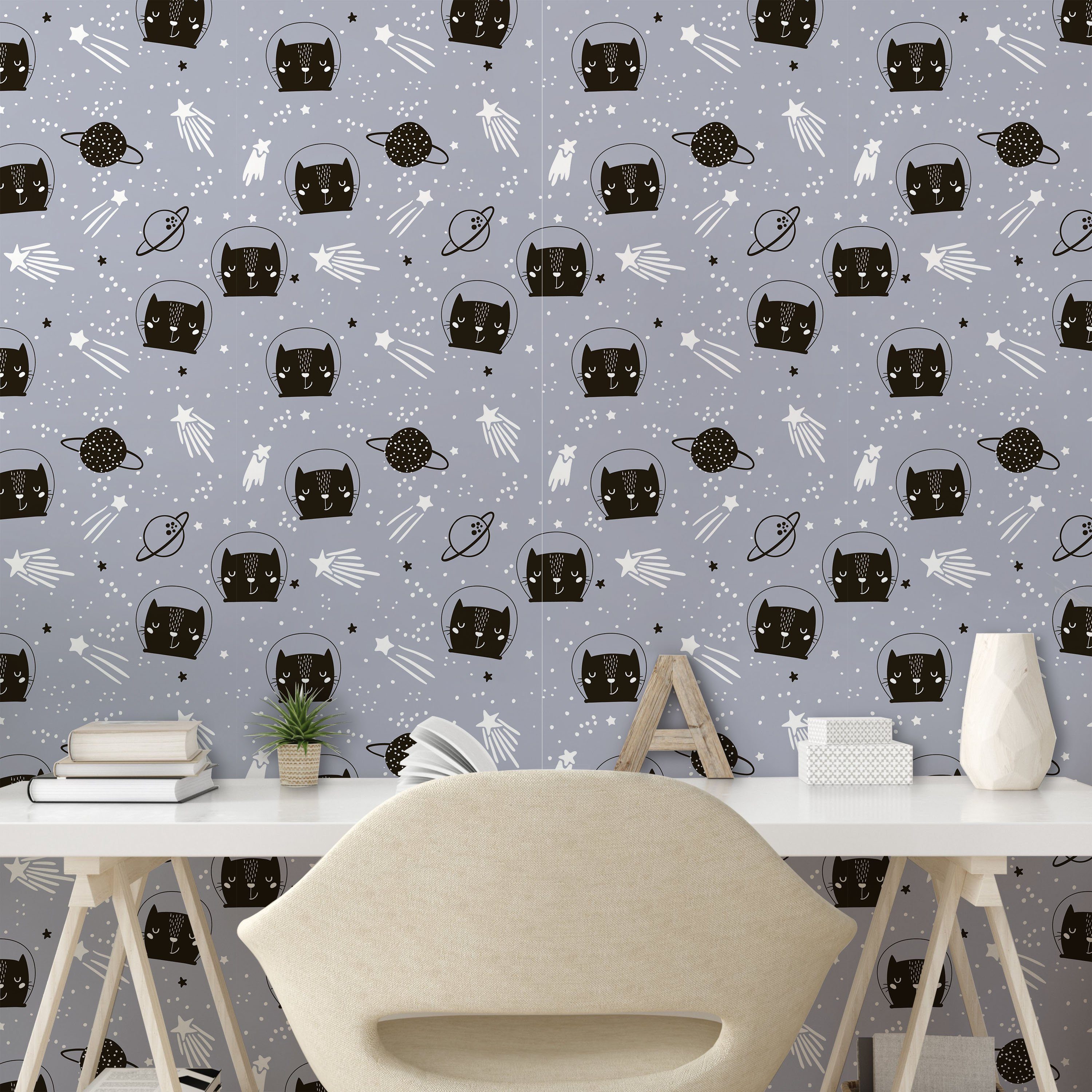 Abakuhaus Vinyltapete Weltraum selbstklebendes Wohnzimmer Astronaut Katzen Küchenakzent