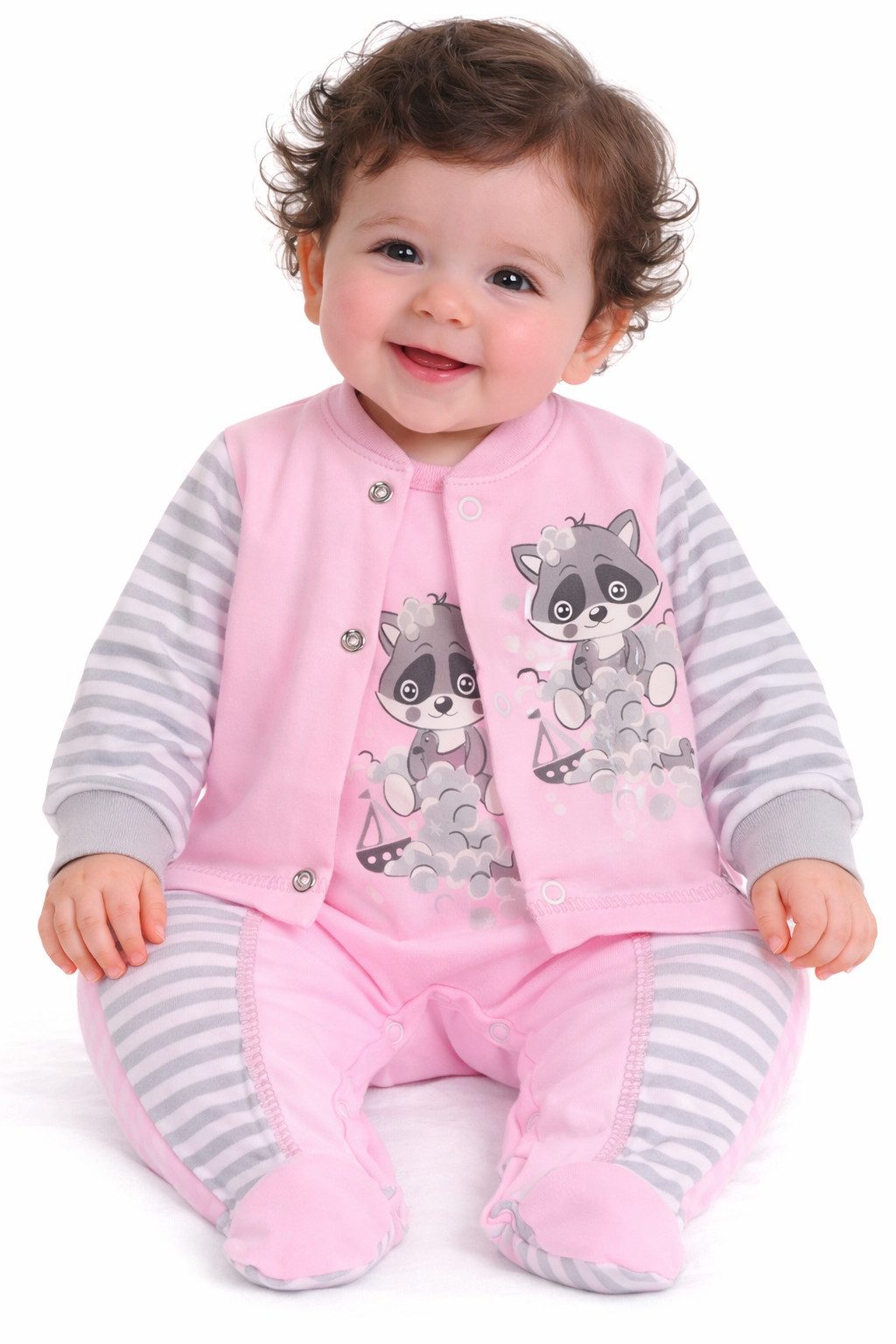 La Bortini Strampler Strampler und Hemdchen Set 2Tlg Baby Anzug in Rosa gestreift aus reiner Baumwolle, 44 50 56 62 68 74