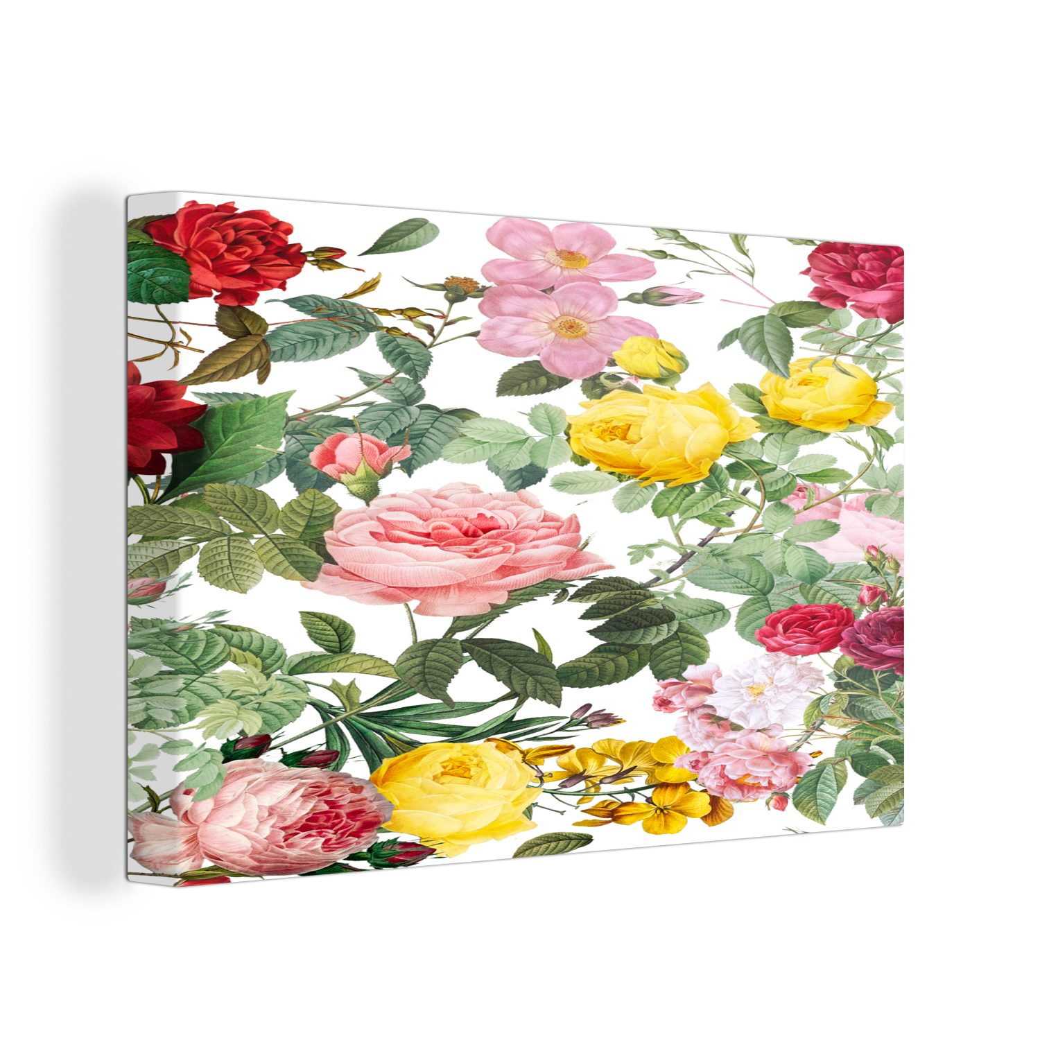 OneMillionCanvasses® Leinwandbild Blumen - Gelb - Rosa - Weiß, (1 St), Wandbild Leinwandbilder, Aufhängefertig, Wanddeko, 30x20 cm