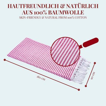 Carenesse Hamamtuch Streifen pink 90 x 180 cm leichtes Handtuch Pestemal Fouta Strandtuch, Baumwolle (1-St), sehr leichtes Hamam Handtuch extrem kleines Packmaß für Backpacker