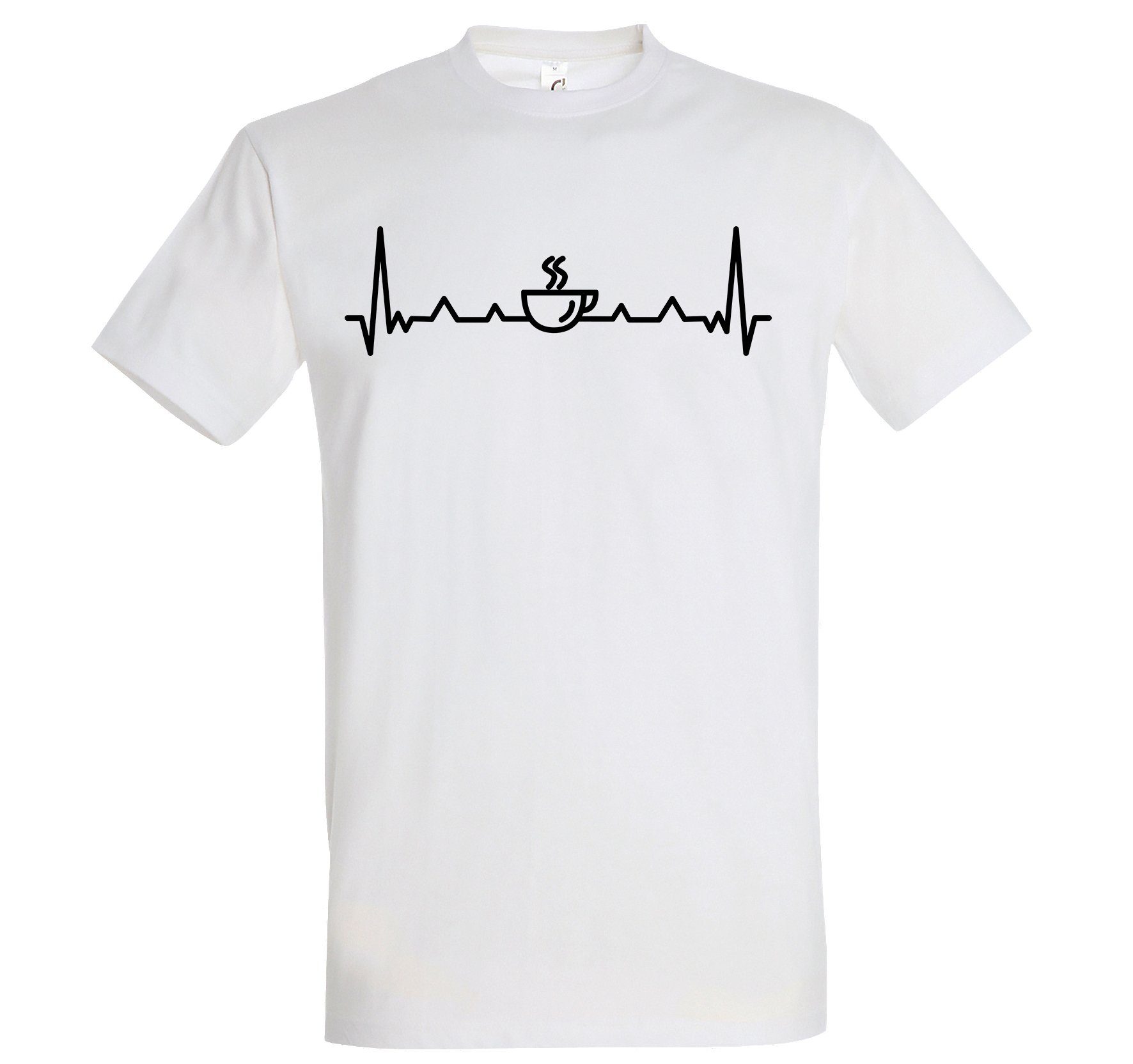 Youth Designz Print-Shirt Herren T-Shirt Heartbeat Kaffee mit lustigem Logo Aufdruck Weiß