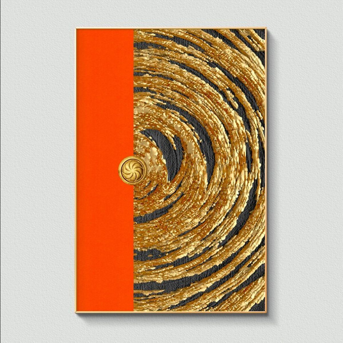 TPFLiving Kunstdruck (OHNE RAHMEN) Poster - Leinwand - Wandbild, Nordic Art - Abstrakte Motive - Bilder Wohnzimmer - (7 Motive in 7 verschiedenen Größen zur Auswahl), Farben: Gold, Schwarz und Orange - Größe: 21x30cm