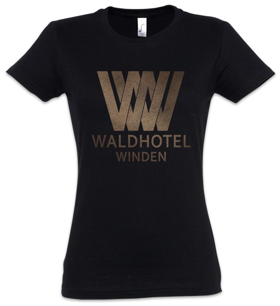 Urban Backwoods Print-Shirt Waldhotel Winden Damen T-Shirt Logo Symbol Sign Dark Regina Tiedemann (1-tlg) Familie Doppler Company Firma