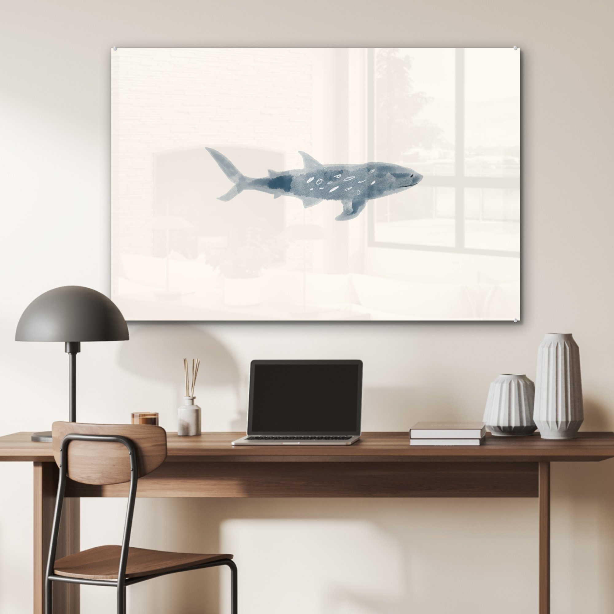 Acrylglasbilder & St), Acrylglasbild Schlafzimmer Wohnzimmer - Fisch MuchoWow - Aquarell, (1 Meer