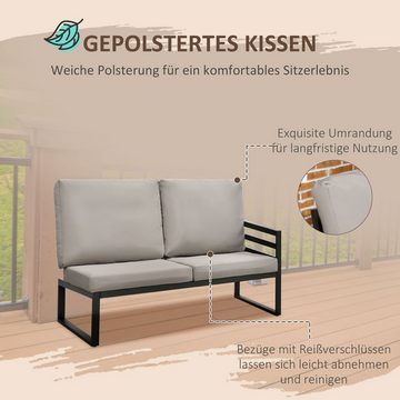 Outsunny Sitzgruppe 2 Sofa, 2 Tische, wetterbeständig, (Gartenlounge-Set, 4-tlg., Gartenmöbel-Set), für Garten, Balkon, Hellgrau+Schwarz