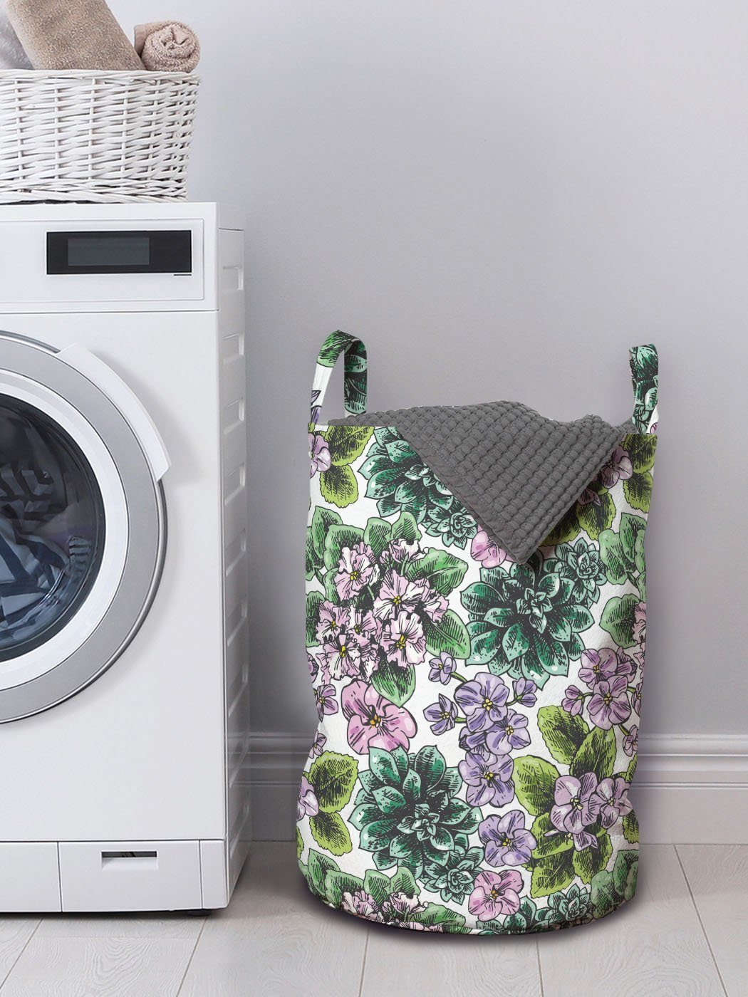 Abakuhaus Wäschesäckchen Wäschekorb mit Griffen Blumen Violet Waschsalons, Kordelzugverschluss Pfingstrosen für