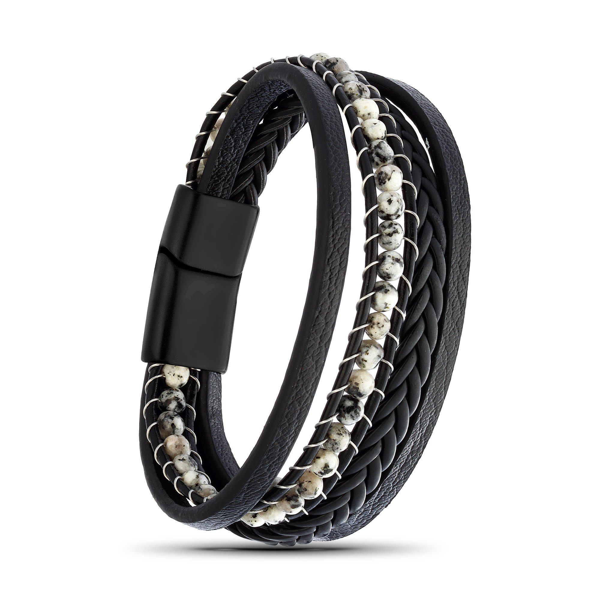 NAHLE Lederarmband Herren Lederarmband mit Howlith Perlen (inkl. Schmuckbox), aus Leder, mit Magnetverschluss für ein sicheres verschließen