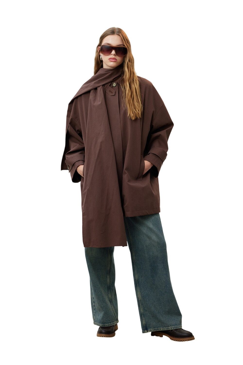MANUKA Trenchcoat Oversized schwarzer Trenchcoat mit Detail