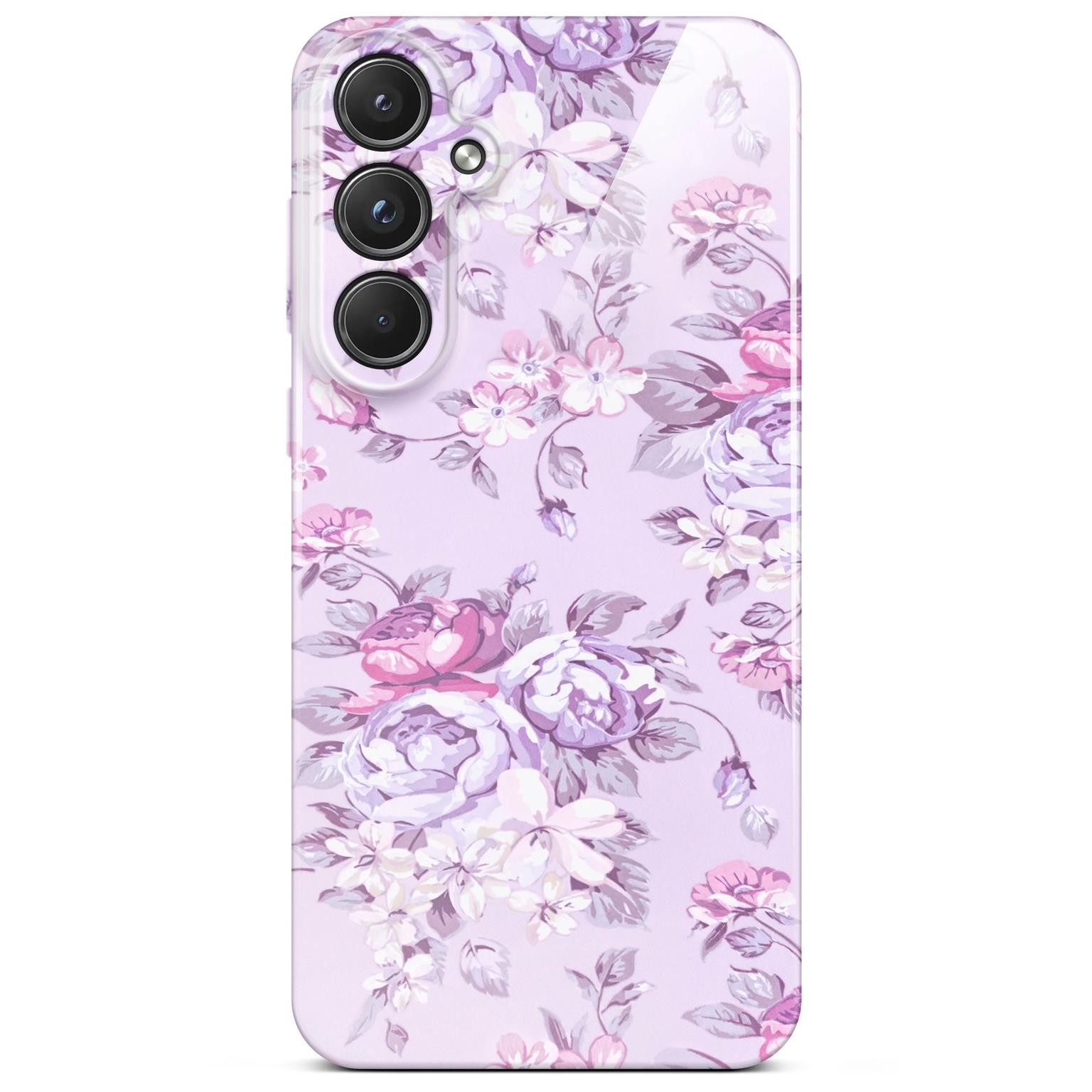 ONEFLOW Handyhülle für Samsung Galaxy A55 5G Hülle dünn Flower Cover Flieder 6,5 Zoll, Blumen Muster Handy Schutzhülle in Floral Design Case mit Kameraschutz