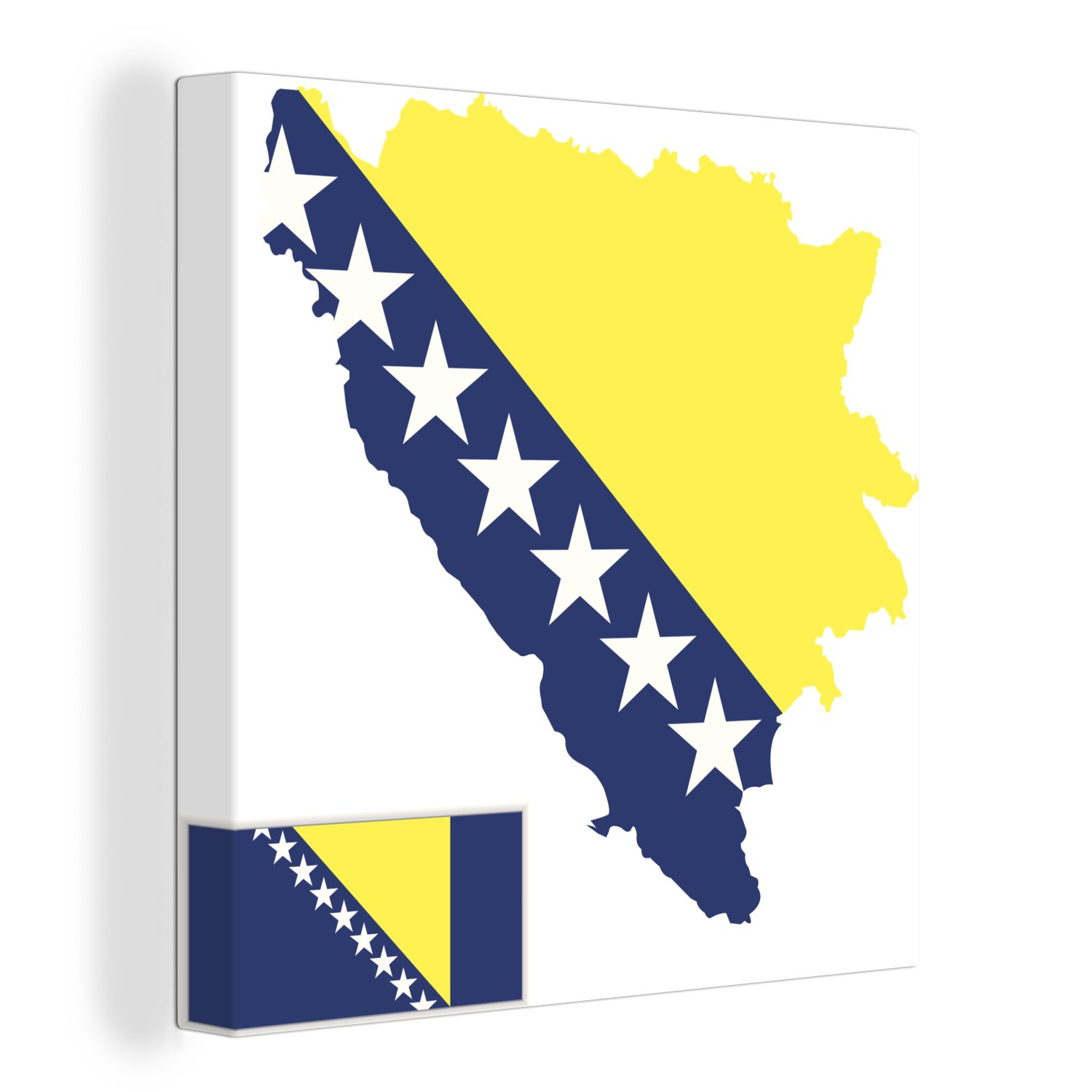OneMillionCanvasses® Leinwandbild Eine Illustration von Bosnien und Herzegowina in den Farben der Flagge, (1 St), Leinwand Bilder für Wohnzimmer Schlafzimmer