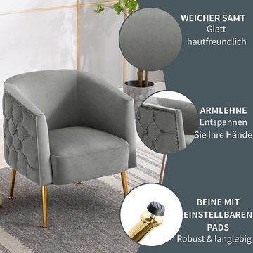 HomeMiYN Loungesessel Samt Relaxsessel Moderne Sessel Akzent Tonnenstuhl mit gepolstertem