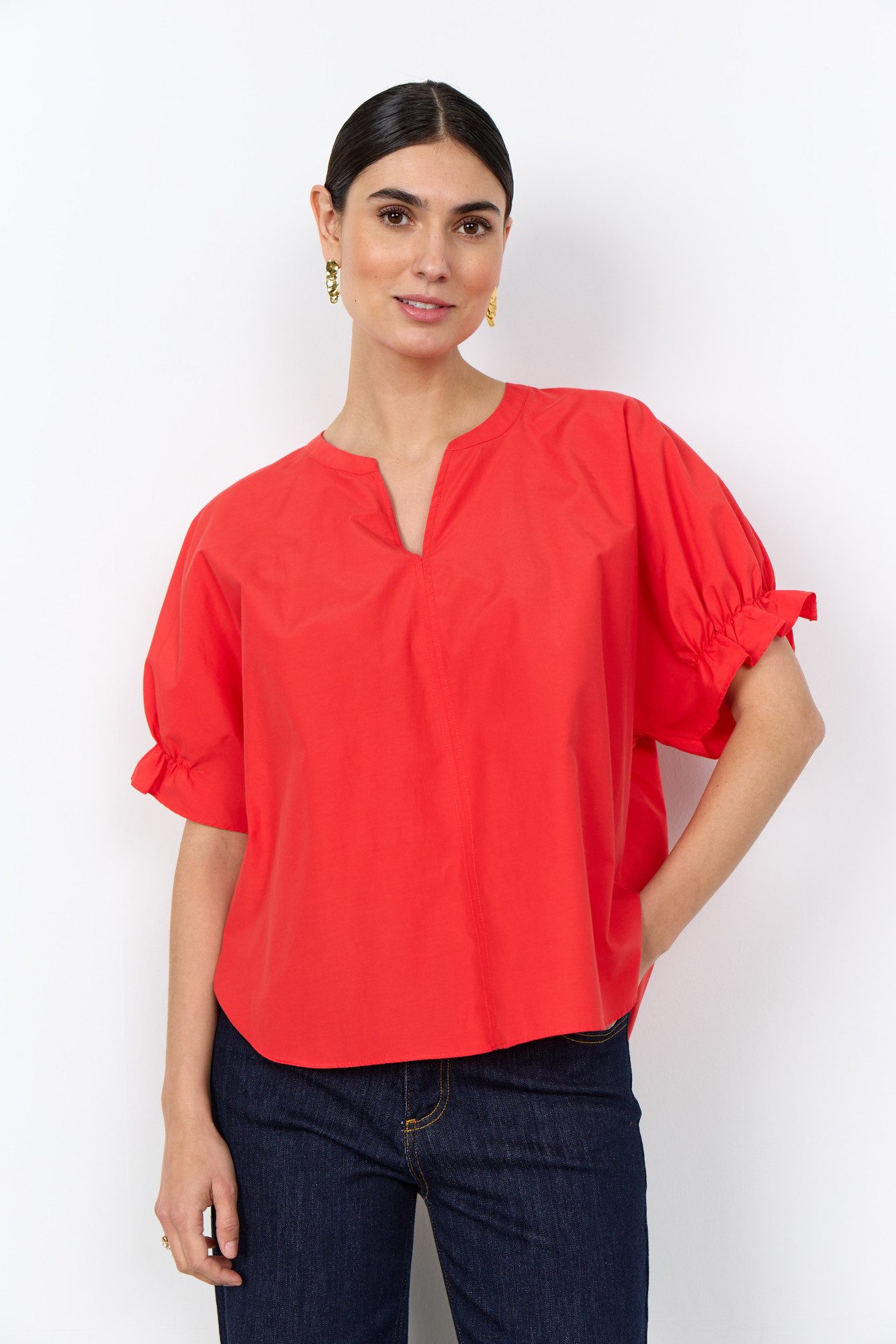 soyaconcept Langarmbluse SC-NETTI 125 - Kurzarmbluse mit Raffärmeln - Bluse Damen